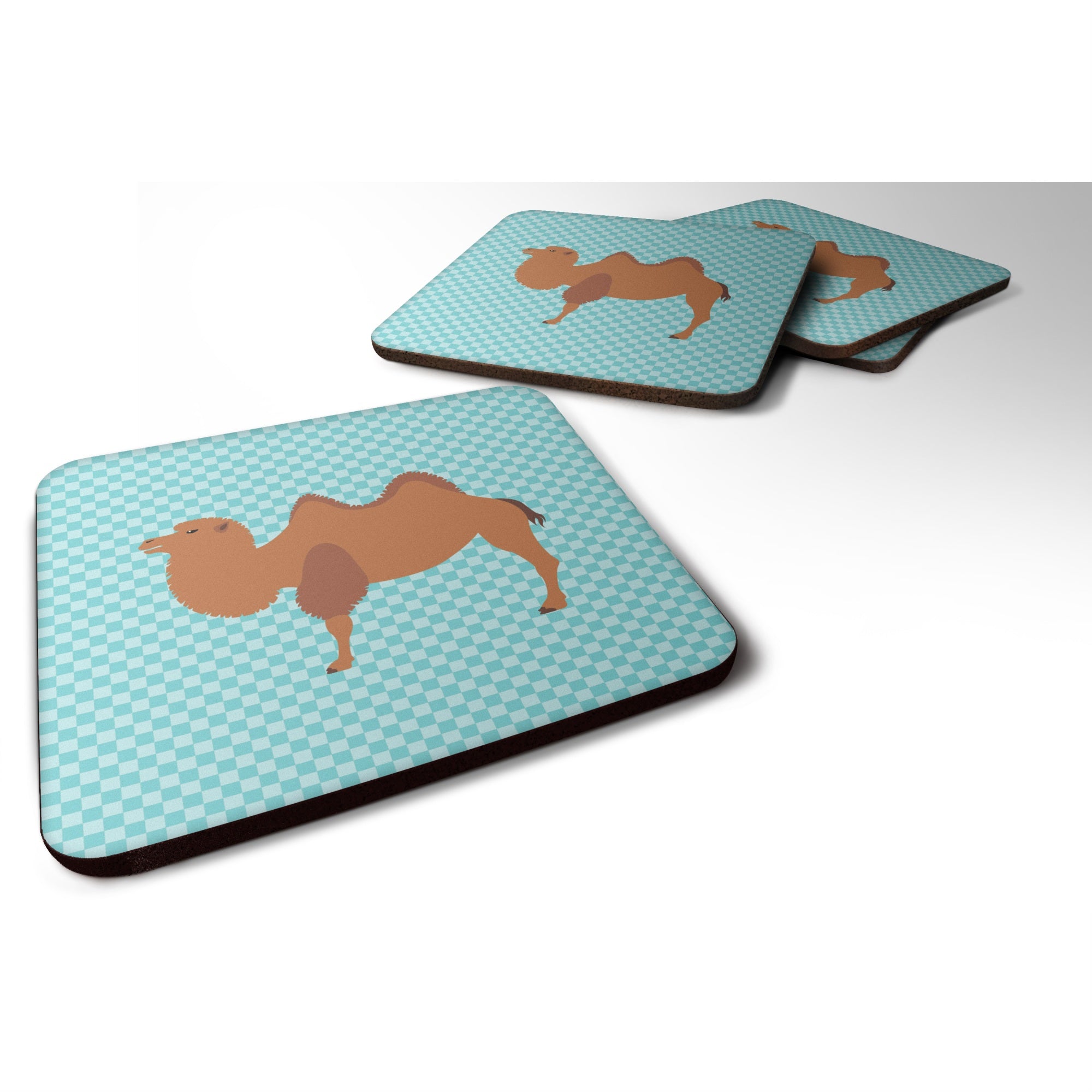 Caroline'S Treasures Bactrian Camel Blue Check Decorative Coasters, 3.5, Multicolor