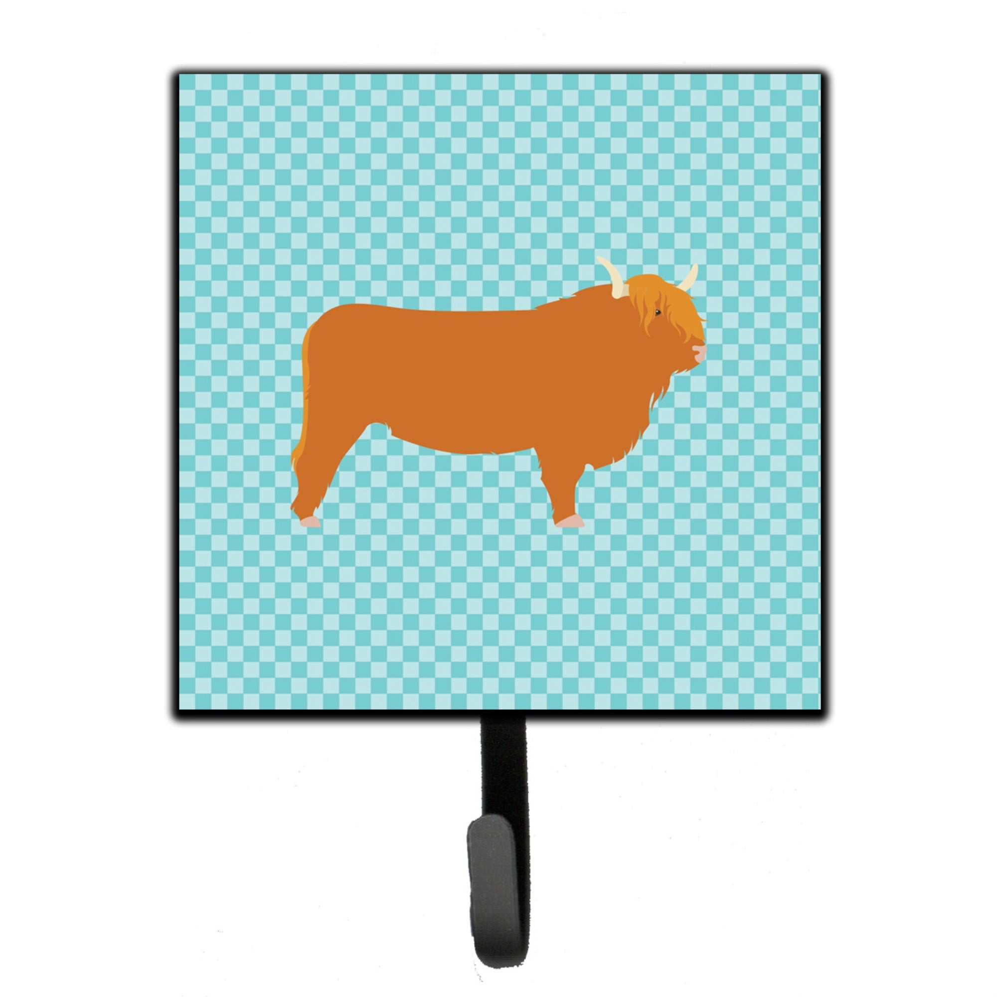 Caroline'S Treasures Highland Cow Blue Check Wall Hook, Small, Multicolor