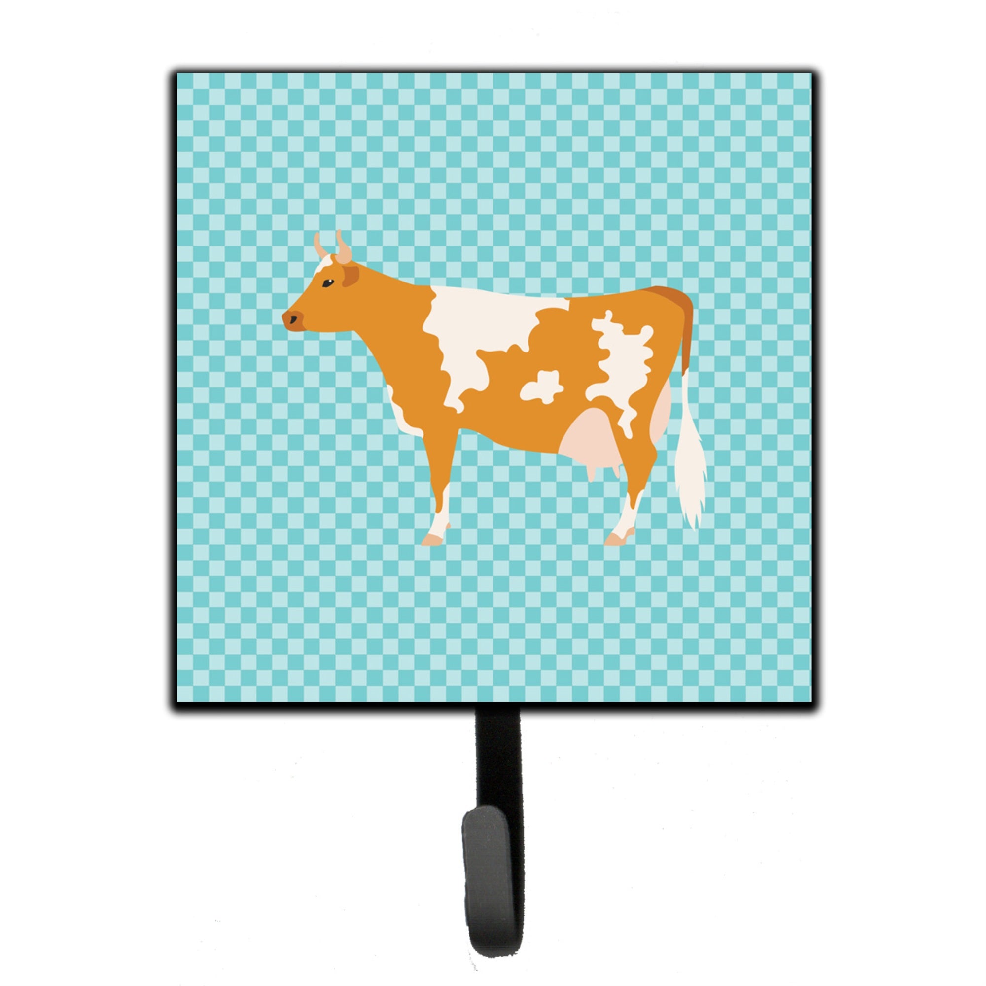 Caroline'S Treasures Guernsey Cow Blue Check Wall Hook, Small, Multicolor