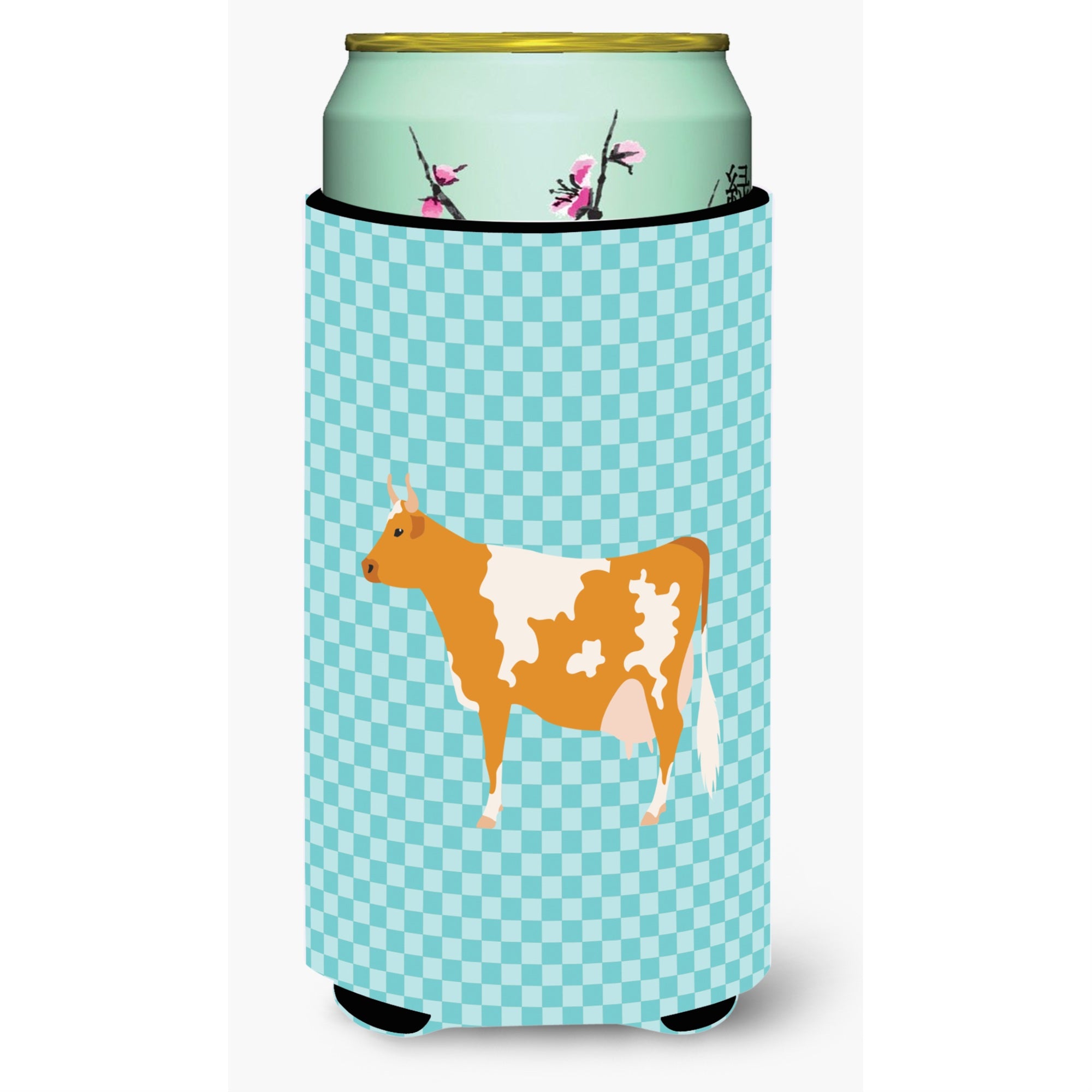Caroline'S Treasures Guernsey Cow Blue Check Decorative Can Hugger, Tall Boy, Multicolor
