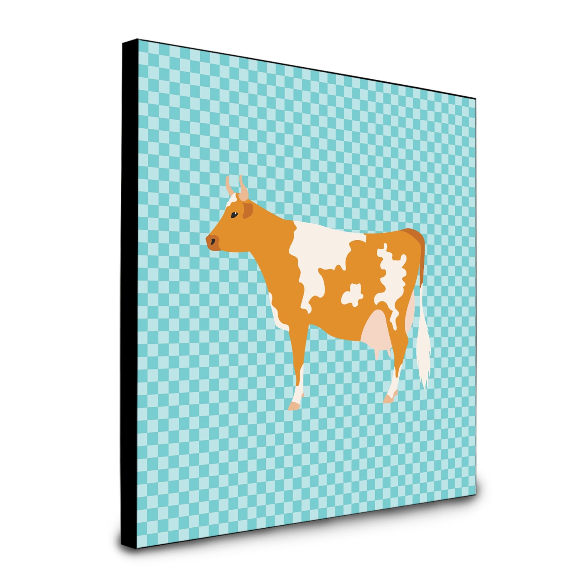 Caroline'S Treasures Guernsey Cow Blue Check Artwork Panel Wall-Decor, Multicolor