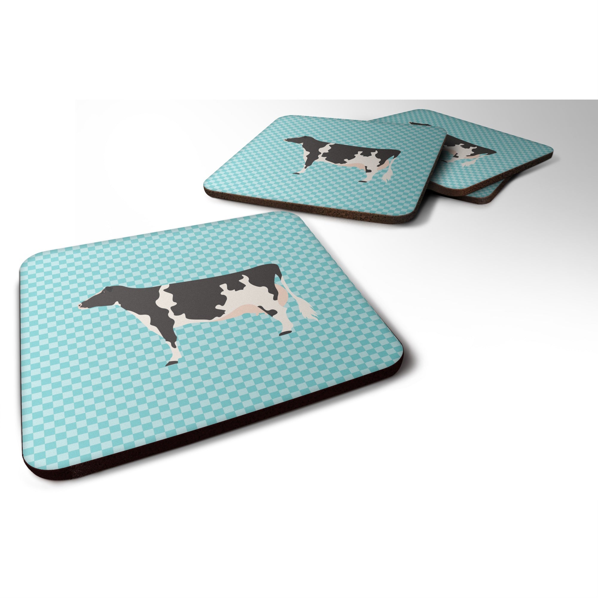 Caroline'S Treasures Holstein Cow Blue Check Decorative Coasters, 3.5, Multicolor