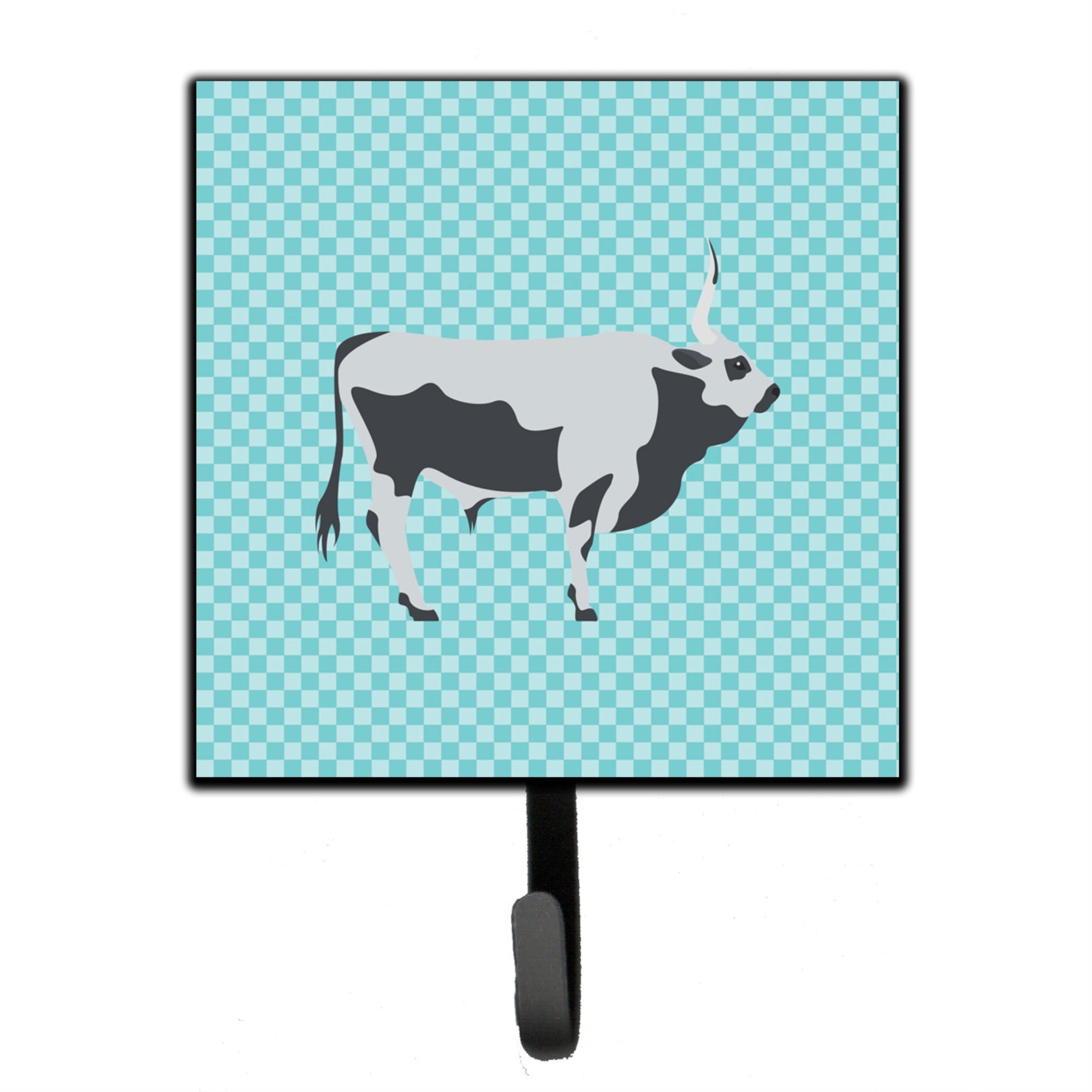 Caroline'S Treasures Hungarian Grey Steppe Cow Blue Check Wall Hook, Small, Multicolor