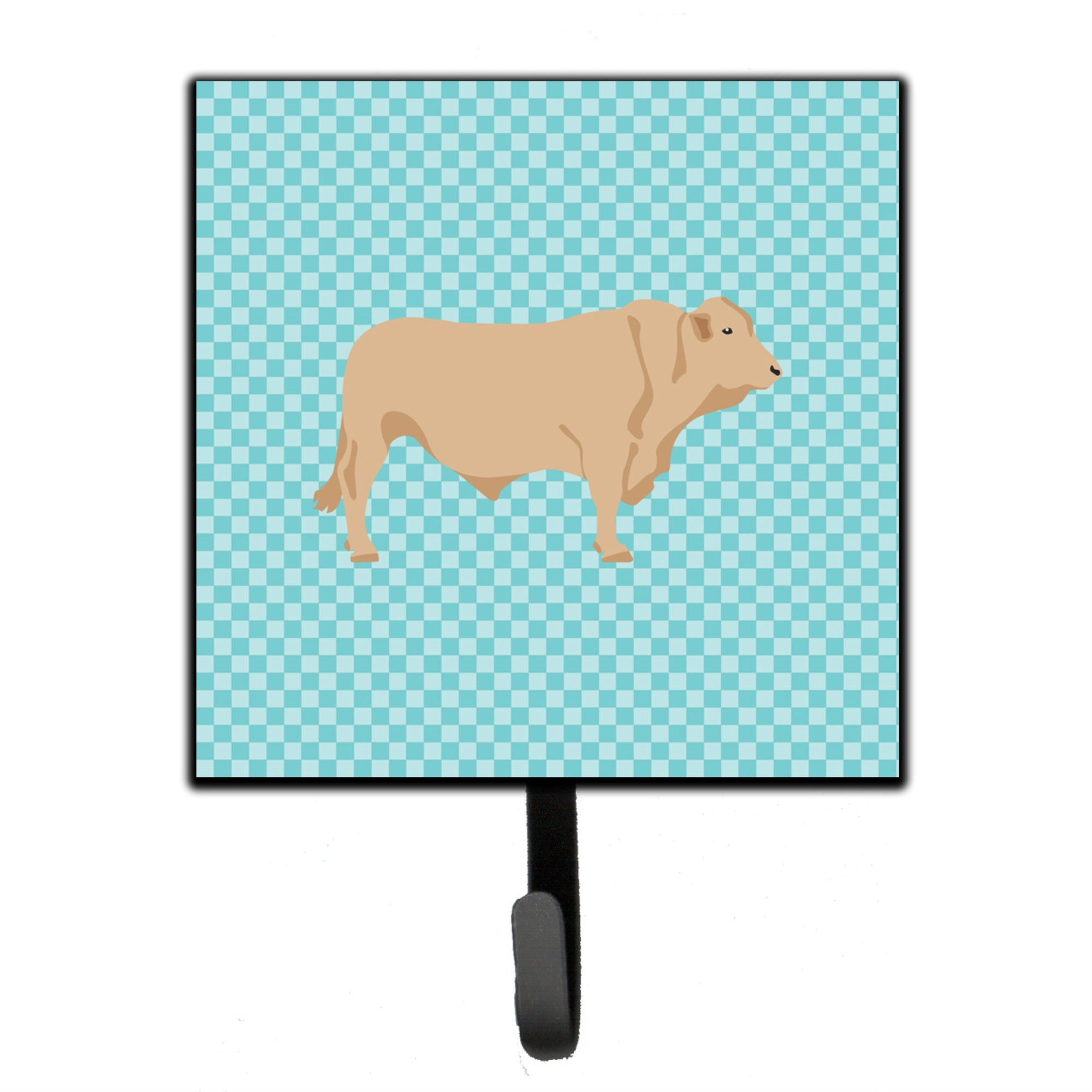 Caroline'S Treasures Charolais Cow Blue Check Wall Hook, Small, Multicolor