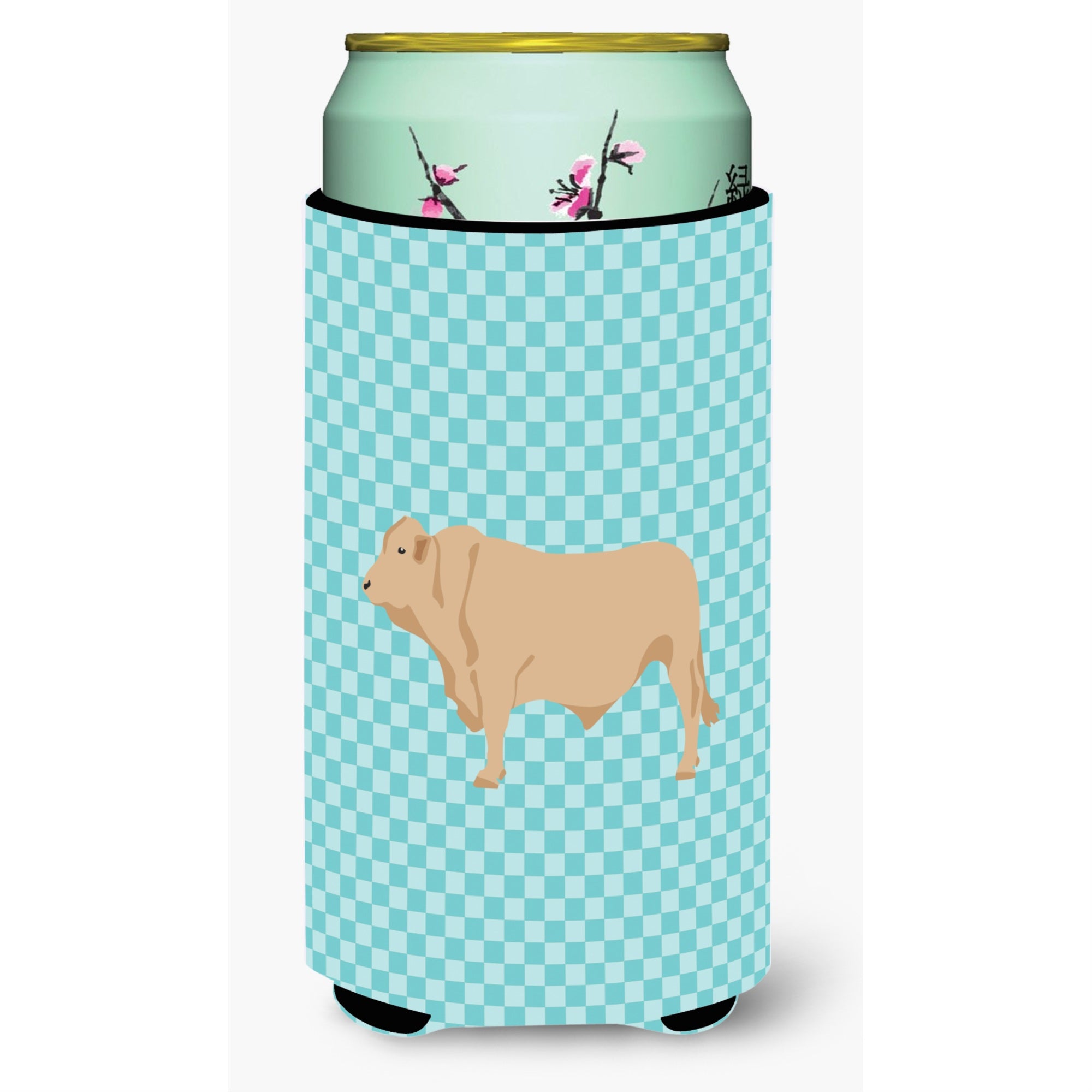 Caroline'S Treasures Charolais Cow Blue Check Decorative Can Hugger, Tall Boy, Multicolor