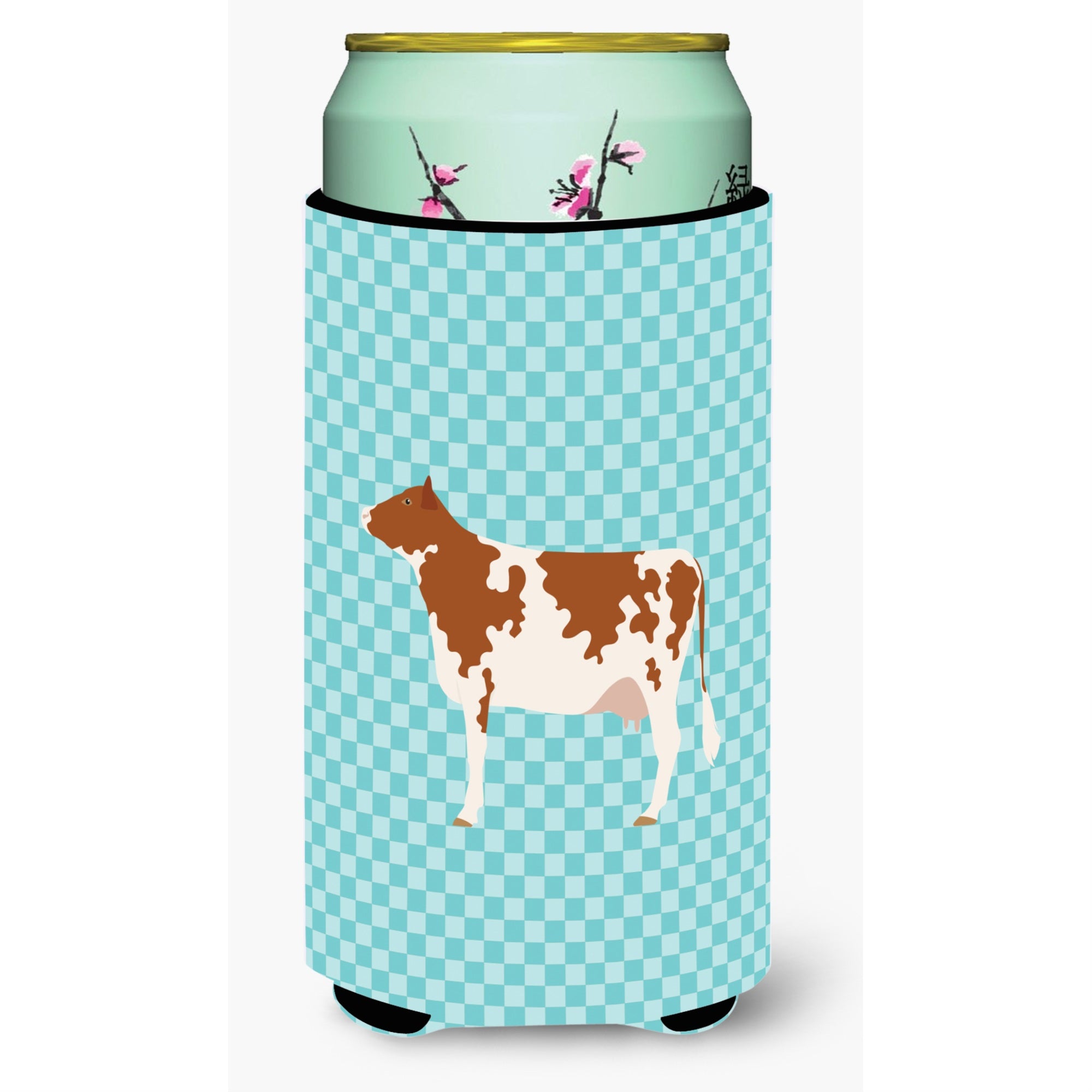 Caroline'S Treasures Ayrshire Cow Blue Check Decorative Can Hugger, Tall Boy, Multicolor