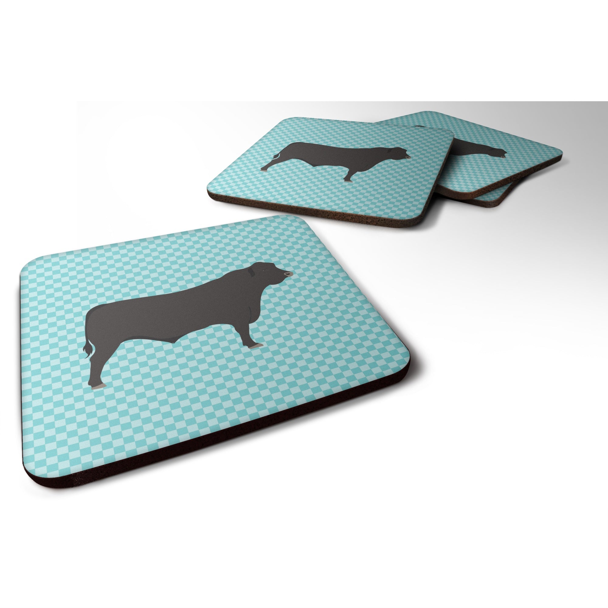 Caroline'S Treasures Black Angus Cow Blue Check Decorative Coasters, 3.5, Multicolor