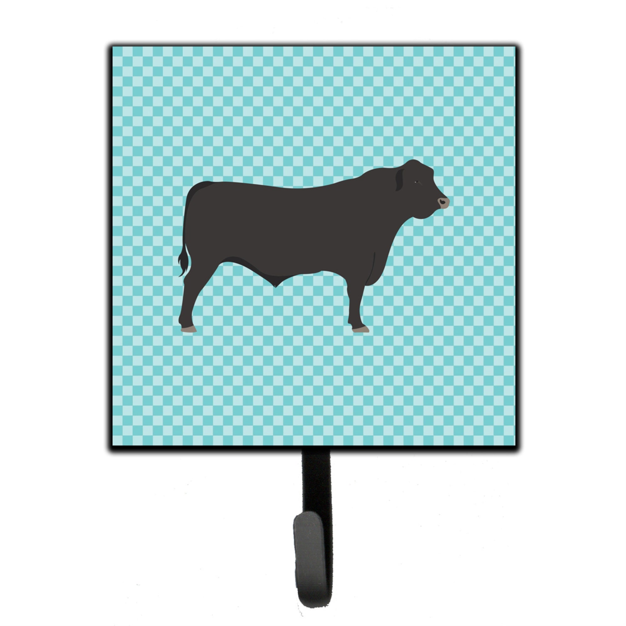 Caroline'S Treasures Black Angus Cow Blue Check Wall Hook, Small, Multicolor