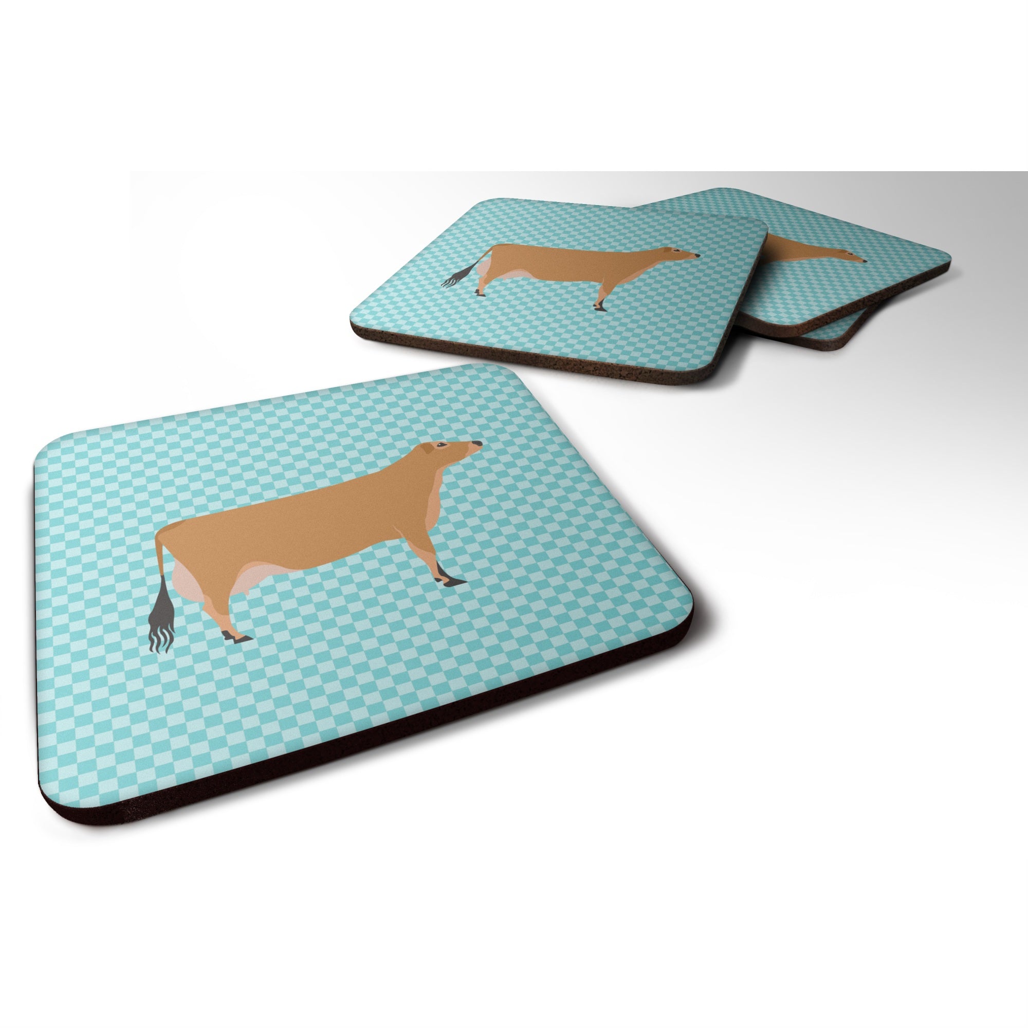 Caroline'S Treasures Jersey Cow Blue Check Decorative Coasters, 3.5, Multicolor