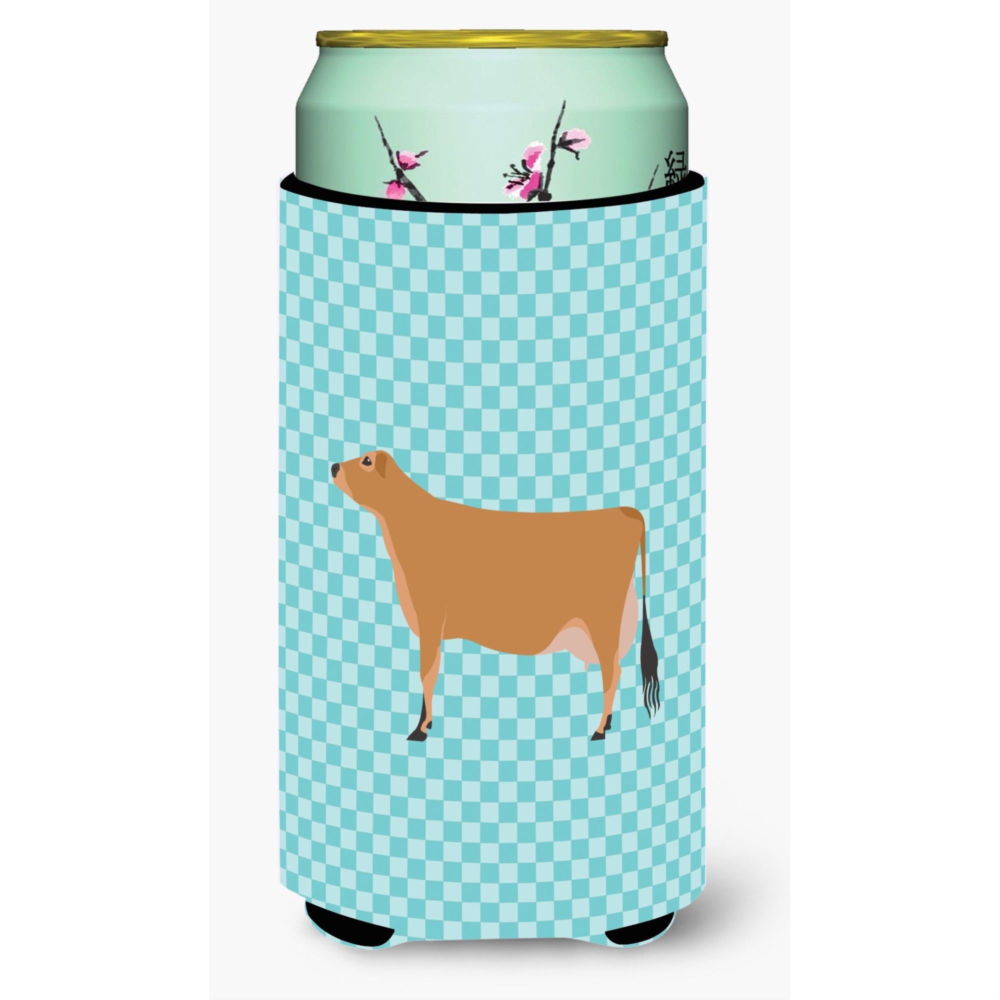 Caroline'S Treasures Jersey Cow Blue Check Decorative Can Hugger, Tall Boy, Multicolor