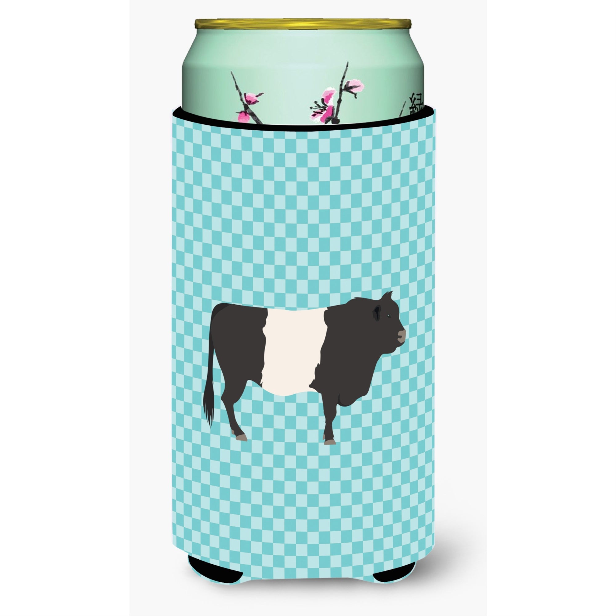Caroline'S Treasures Belted Galloway Cow Blue Check Decorative Can Hugger, Tall Boy, Multicolor