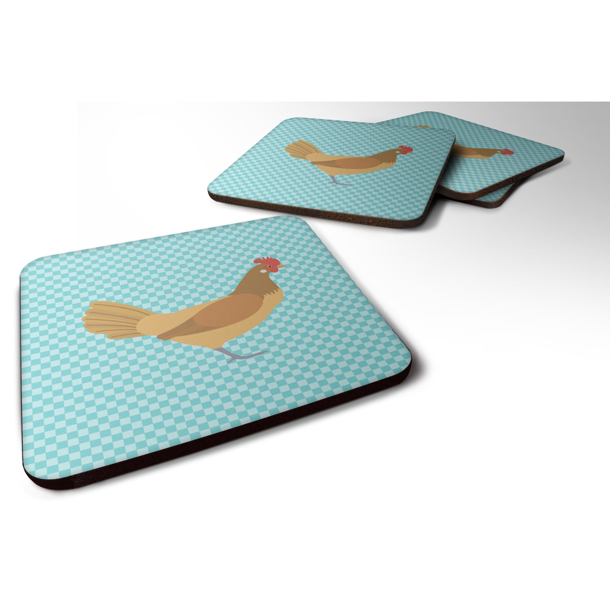 Caroline'S Treasures Frisian Friesian Chicken Blue Check Decorative Coasters, 3.5, Multicolor