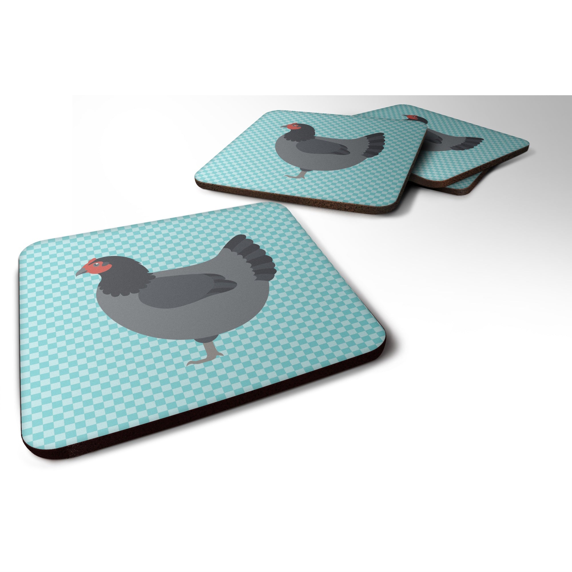 Caroline'S Treasures Jersey Giant Chicken Blue Check Decorative Coasters, 3.5, Multicolor