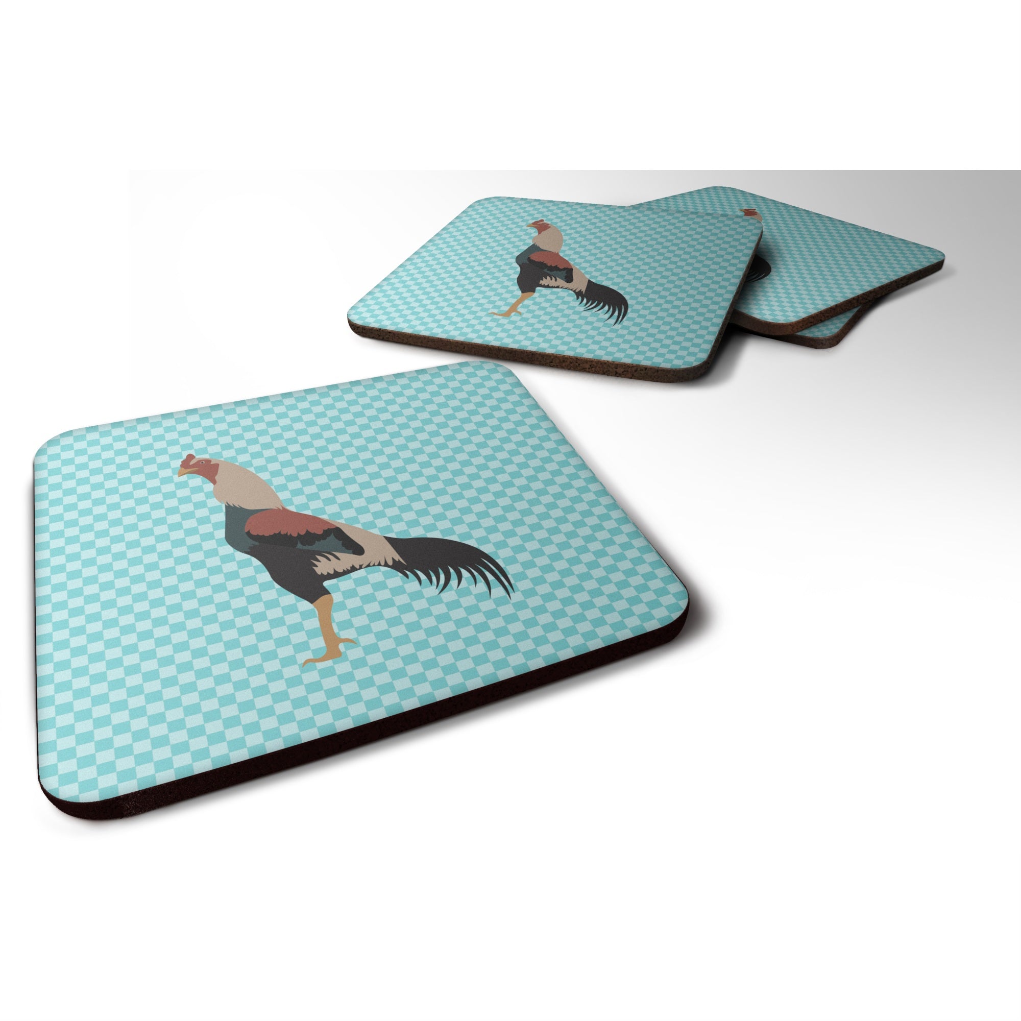 Caroline'S Treasures Kulang Chicken Blue Check Decorative Coasters, 3.5, Multicolor
