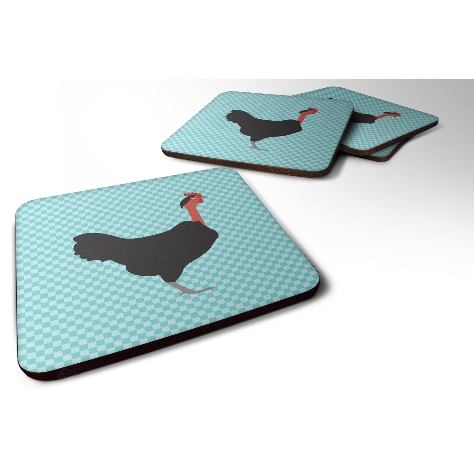 Caroline'S Treasures Naked Neck Chicken Blue Check Decorative Coasters, 3.5, Multicolor