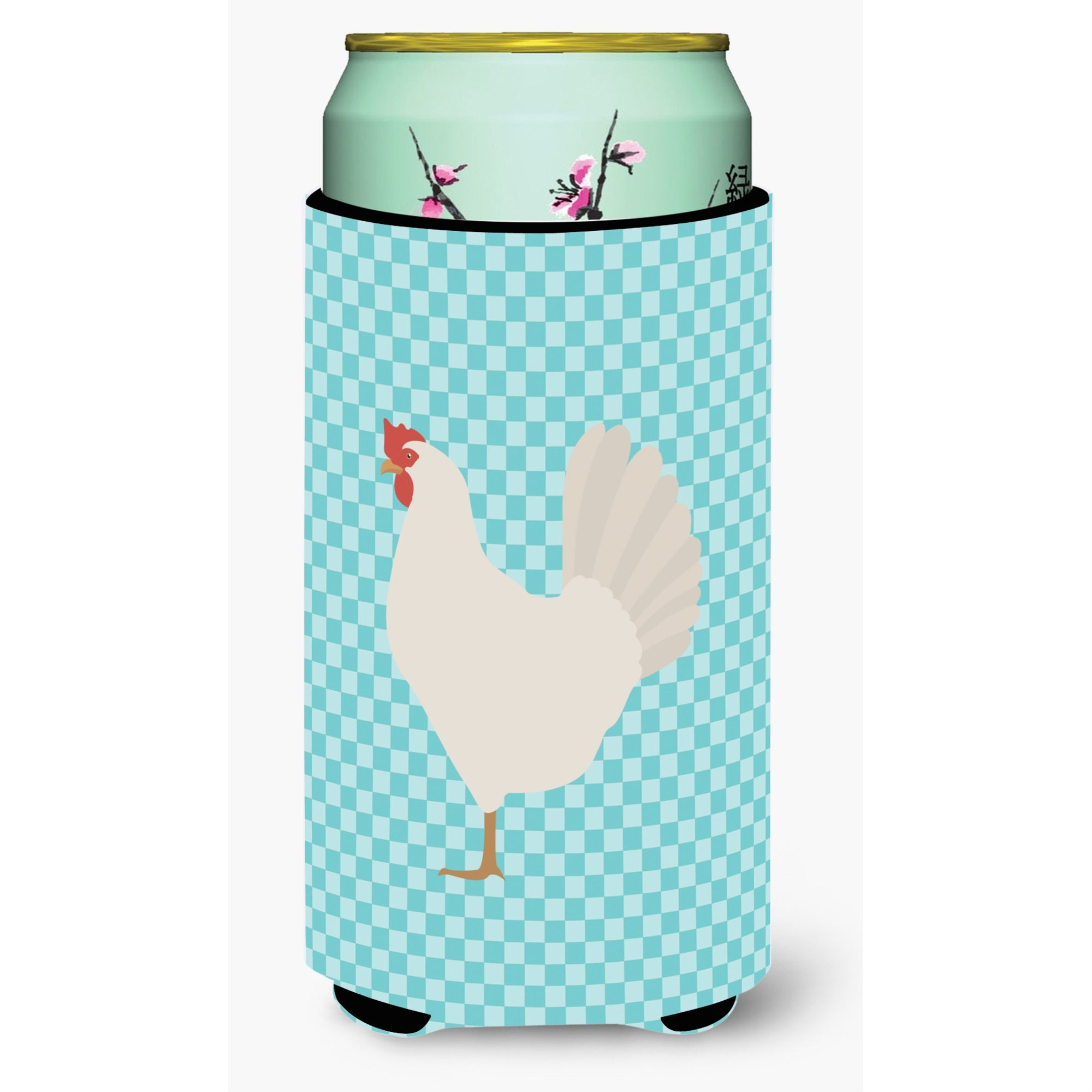 Caroline'S Treasures Leghorn Chicken Blue Check Decorative Can Hugger, Tall Boy, Multicolor
