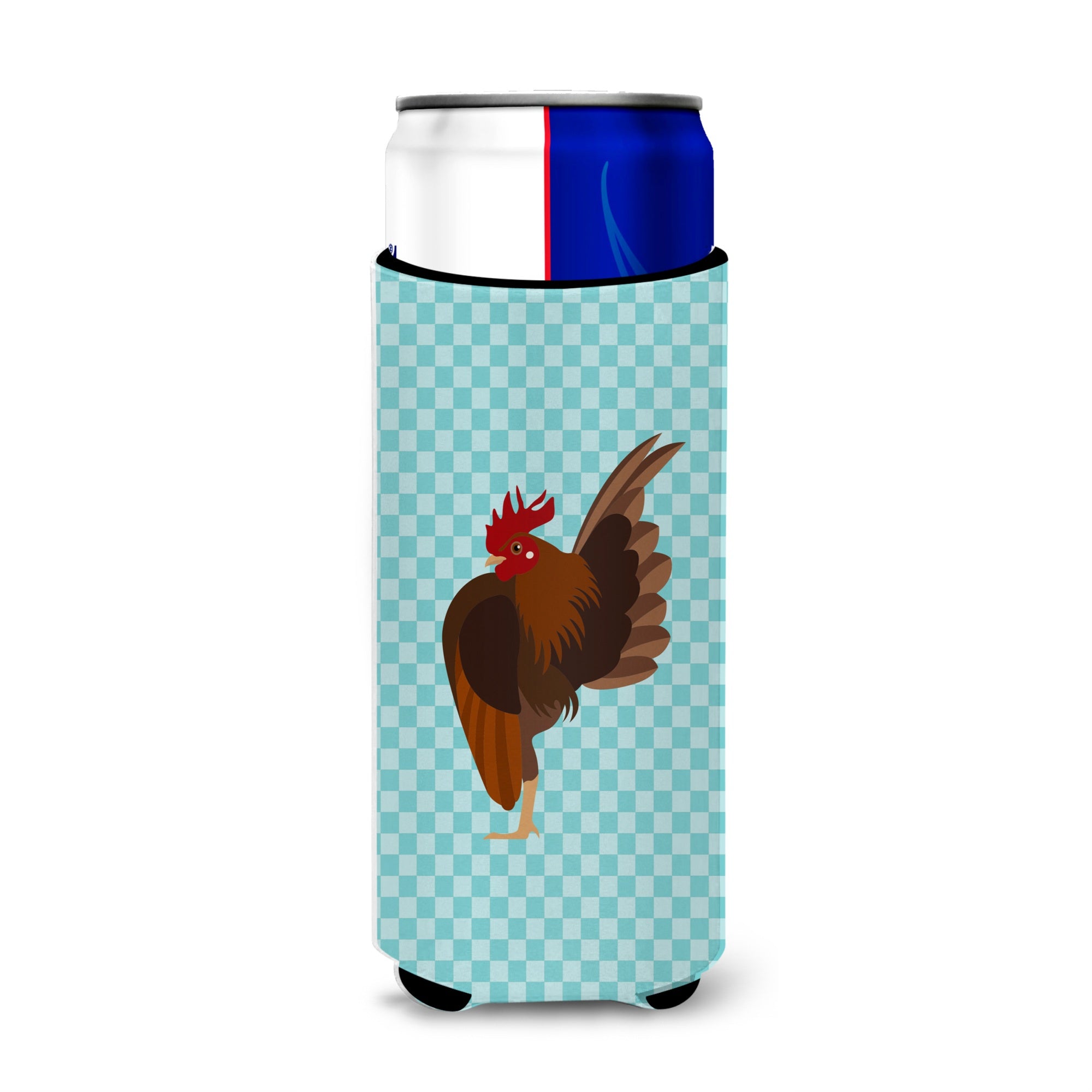 Caroline'S Treasures Malaysian Serama Chicken Blue Check Decorative Can Hugger, Slim, Multicolor