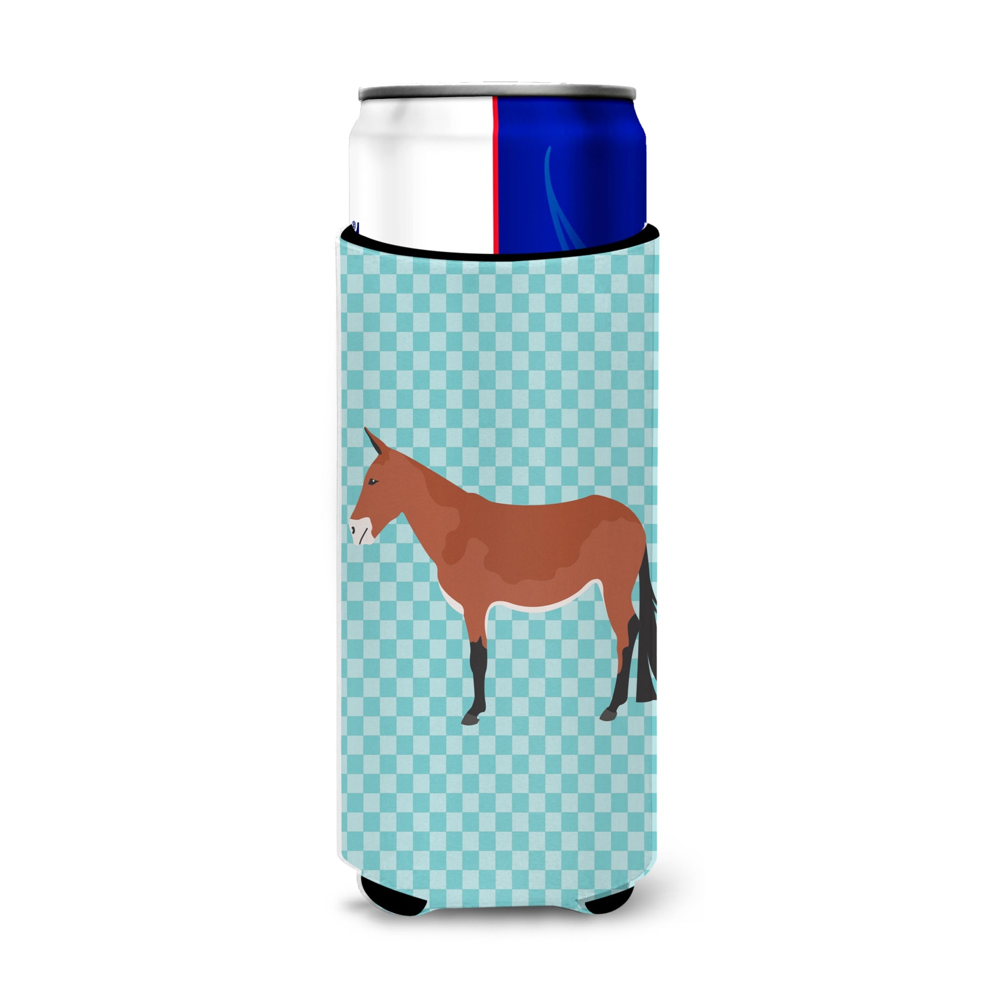 Caroline'S Treasures Mule Blue Check Decorative Can Hugger, Slim, Multicolor