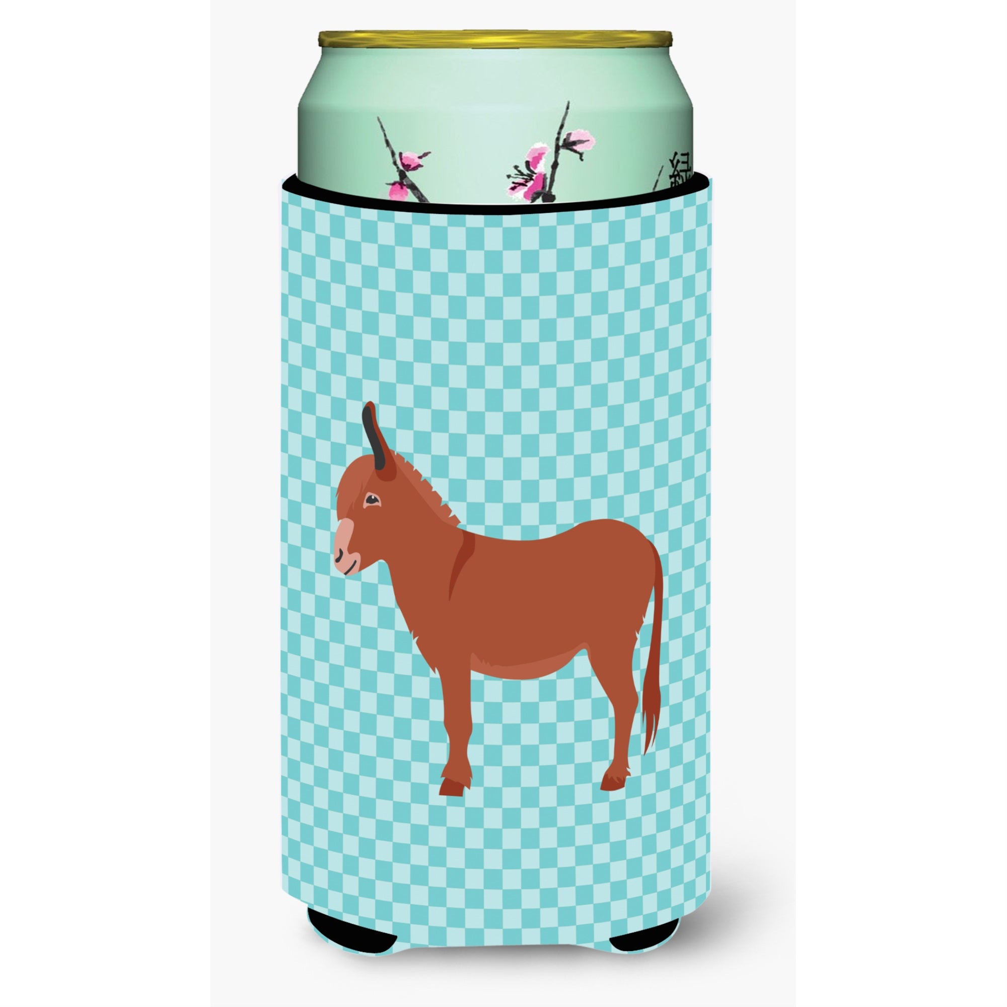 Caroline'S Treasures Irish Donkey Blue Check Decorative Can Hugger, Tall Boy, Multicolor