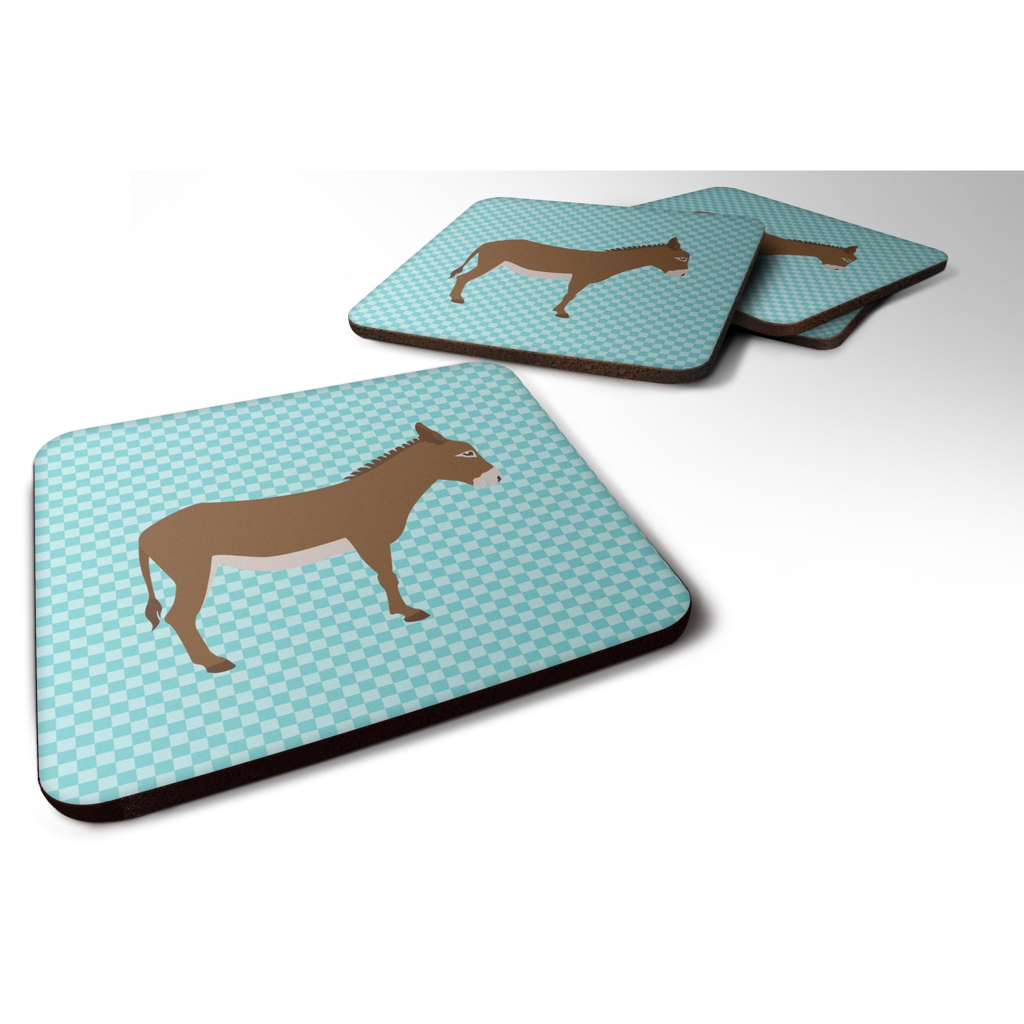 Caroline'S Treasures Cotentin Donkey Blue Check Decorative Coasters, 3.5, Multicolor