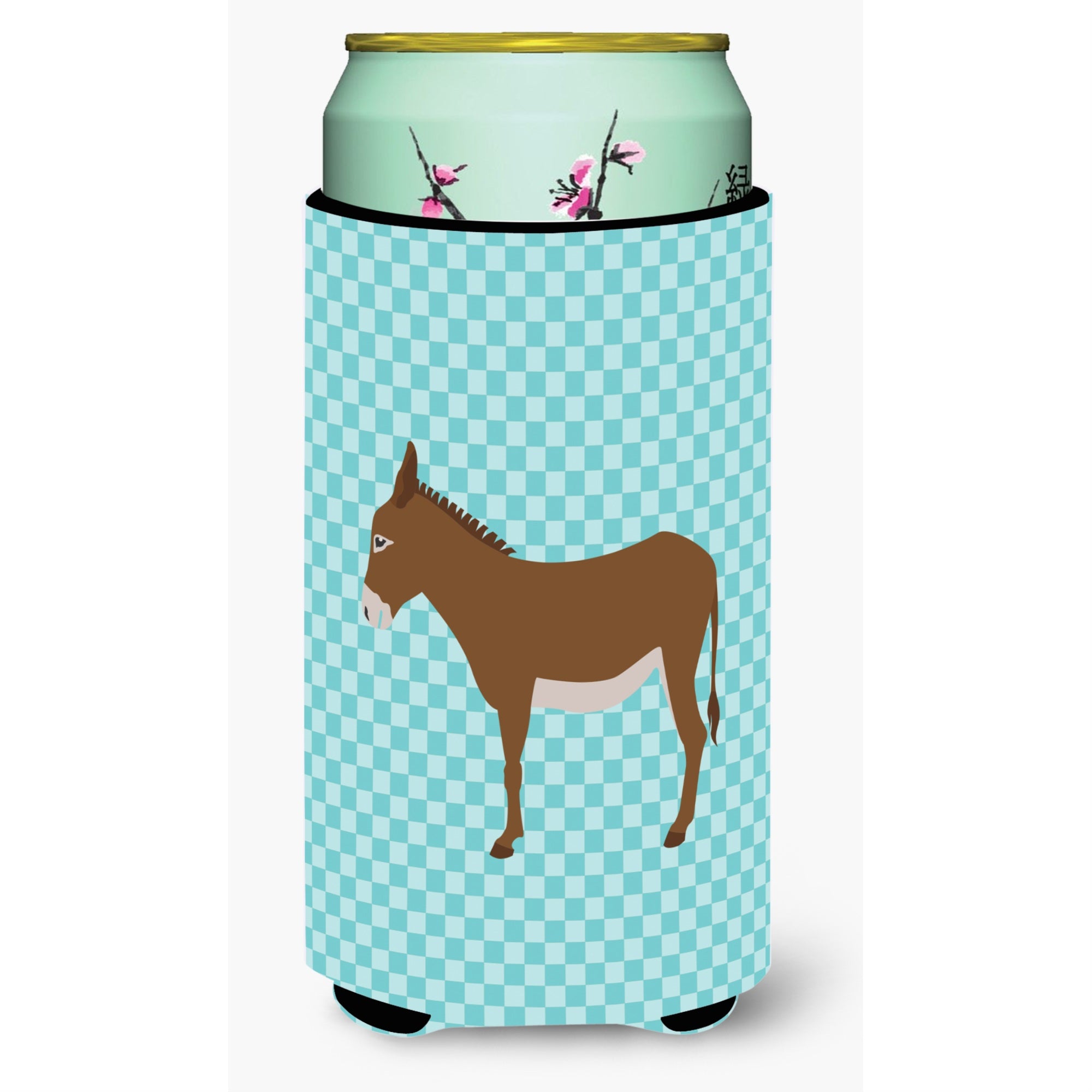 Caroline'S Treasures Cotentin Donkey Blue Check Decorative Can Hugger, Tall Boy, Multicolor