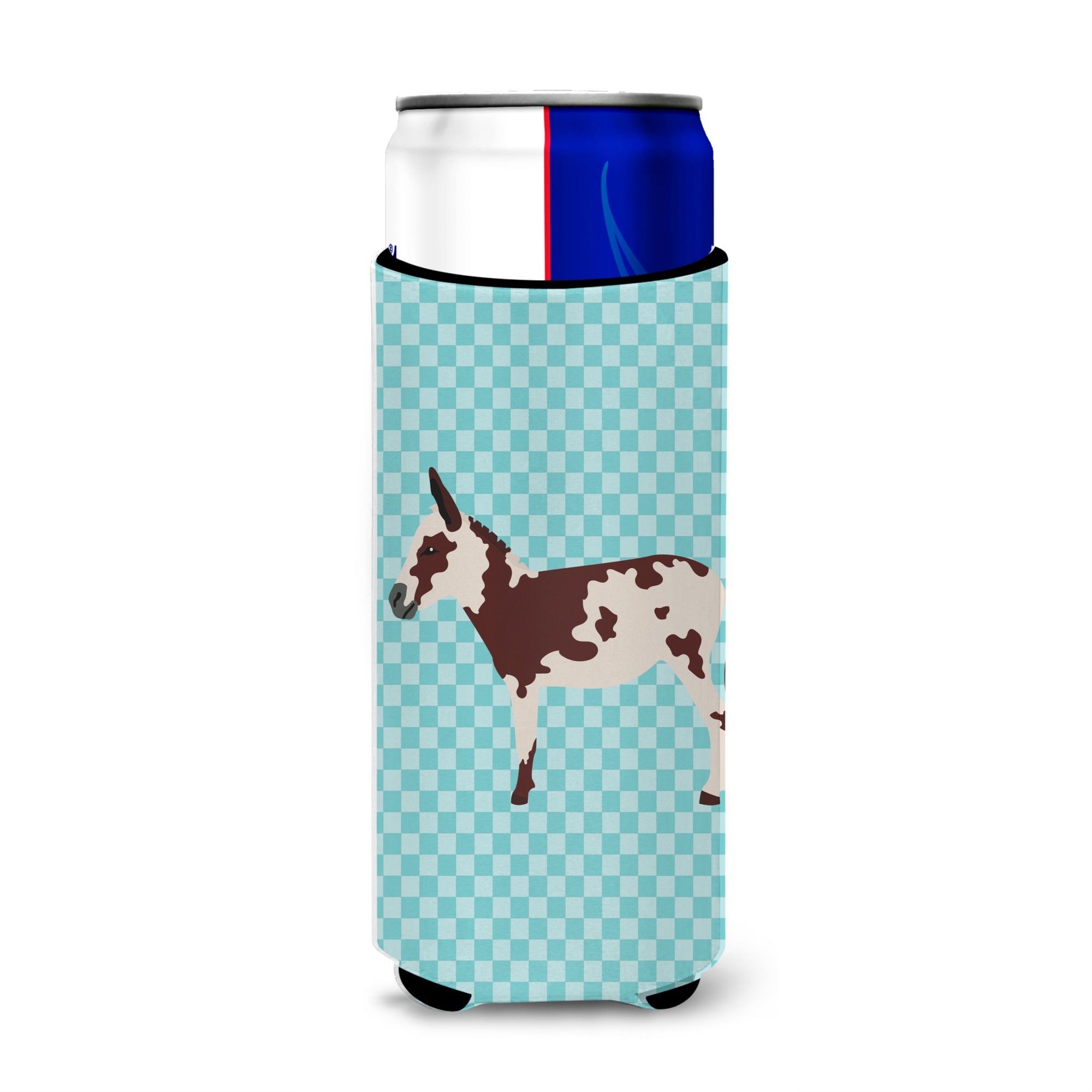 Caroline'S Treasures American Spotted Donkey Blue Check Decorative Can Hugger, Slim, Multicolor