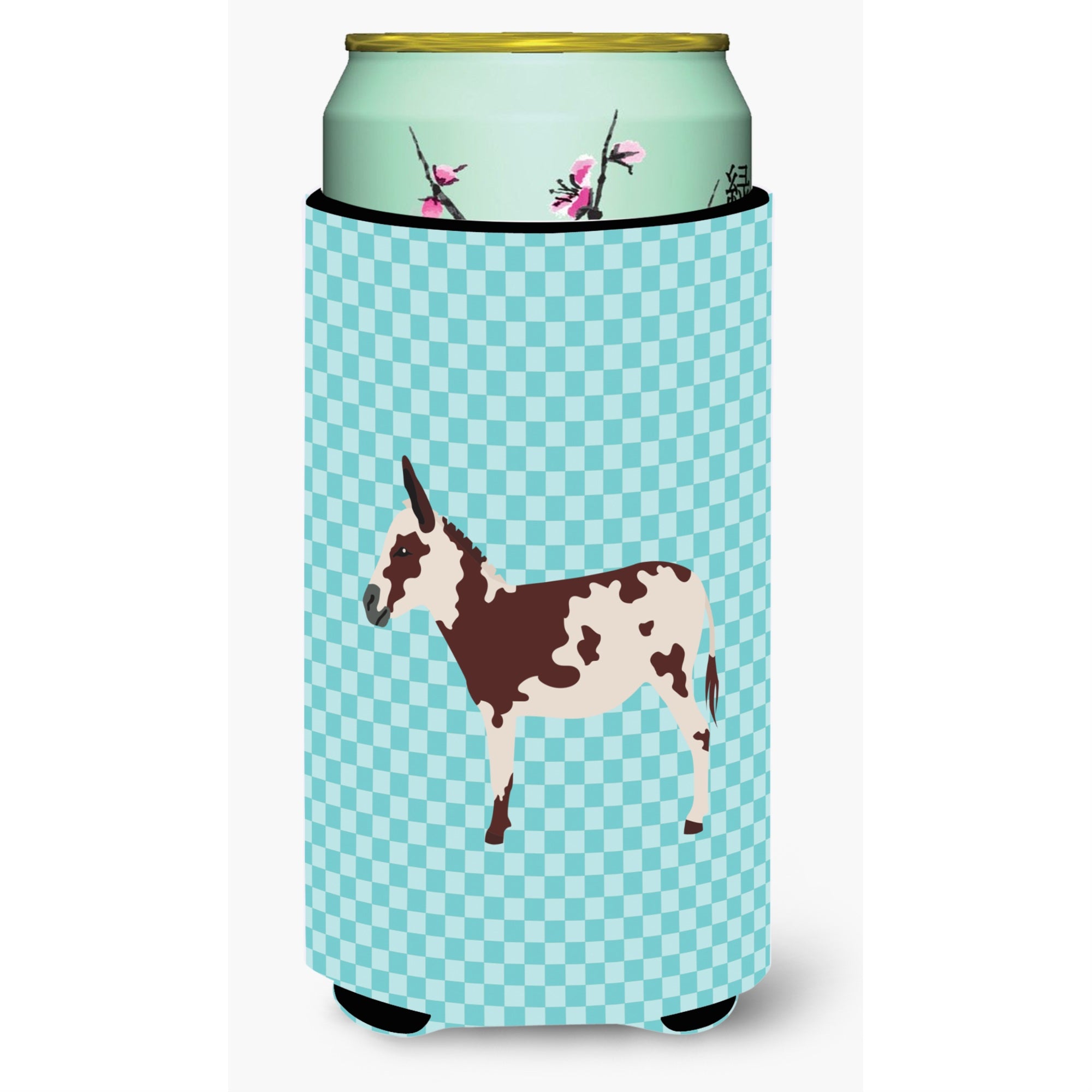 Caroline'S Treasures American Spotted Donkey Blue Check Decorative Can Hugger, Tall Boy, Multicolor