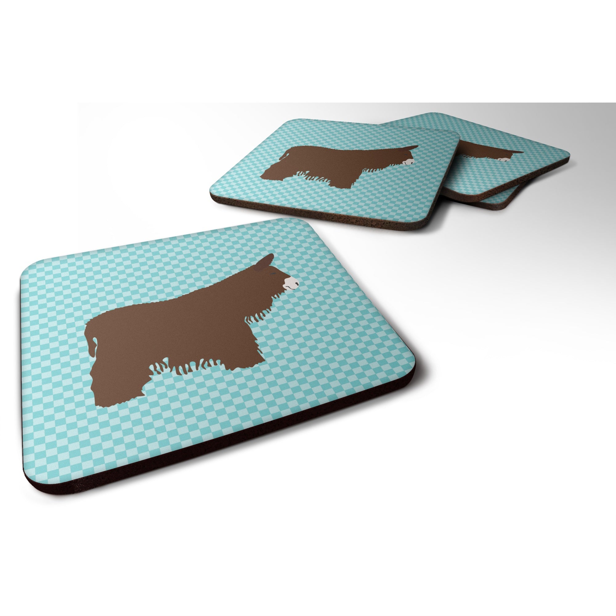 Caroline'S Treasures Poitou Poiteuin Donkey Blue Check Decorative Coasters, 3.5, Multicolor