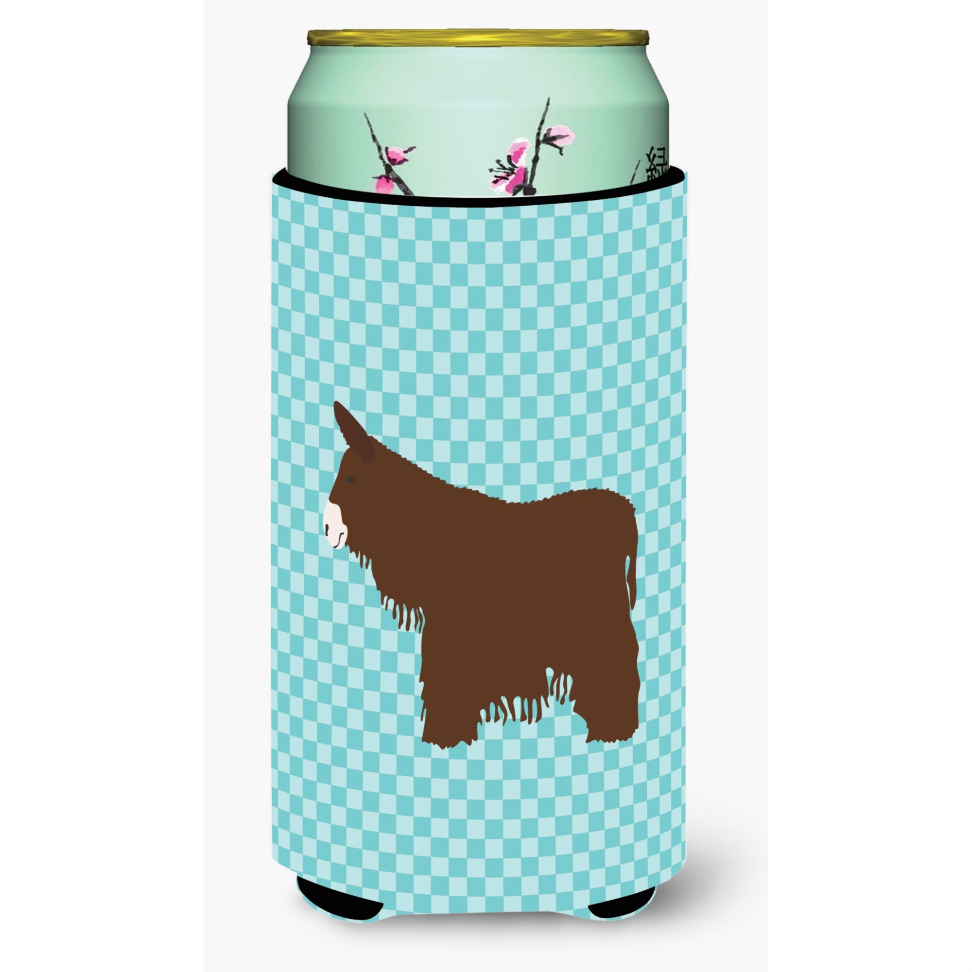 Caroline'S Treasures Poitou Poiteuin Donkey Blue Check Decorative Can Hugger, Tall Boy, Multicolor