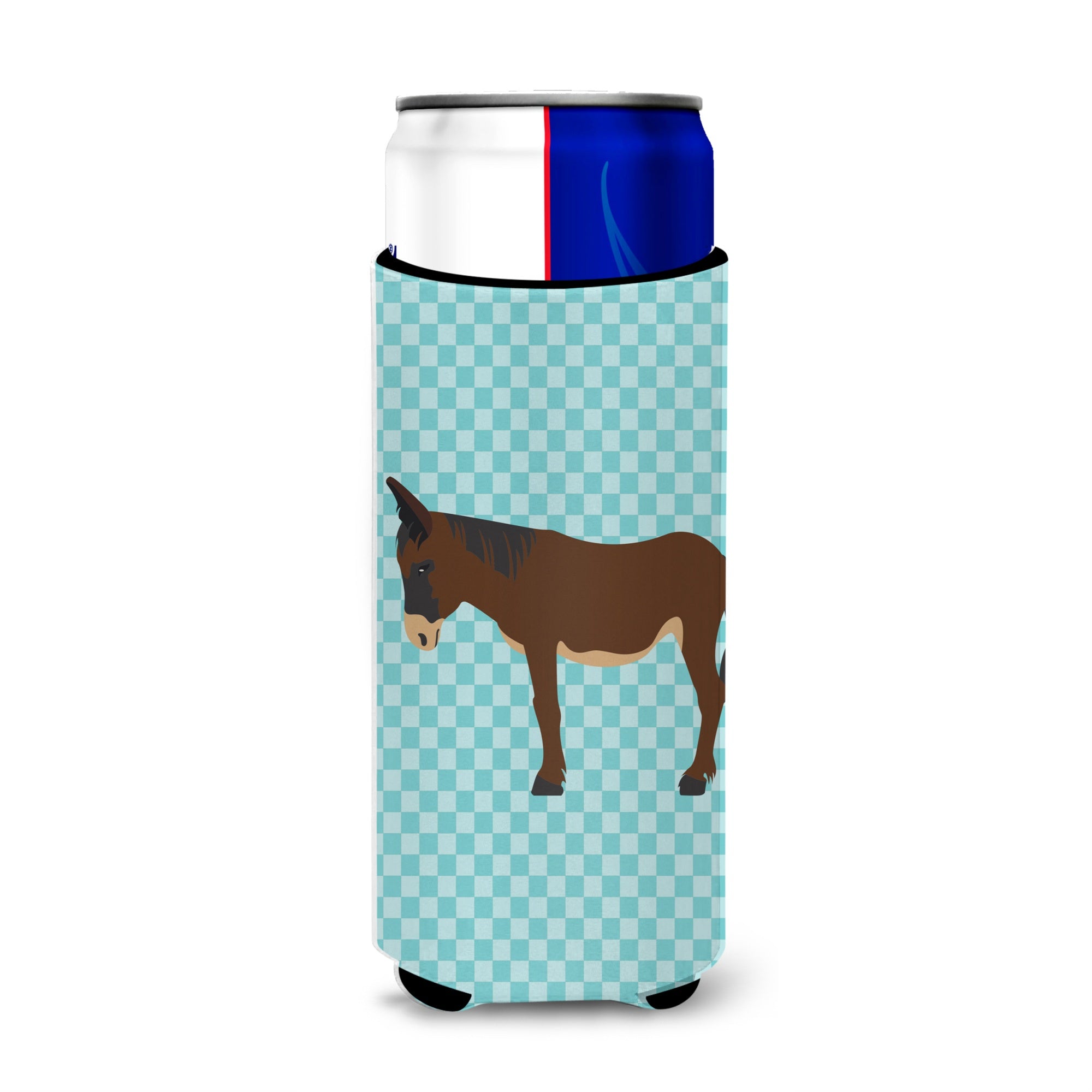 Caroline'S Treasures Zamorano-Leones Donkey Blue Check Decorative Can Hugger, Slim, Multicolor