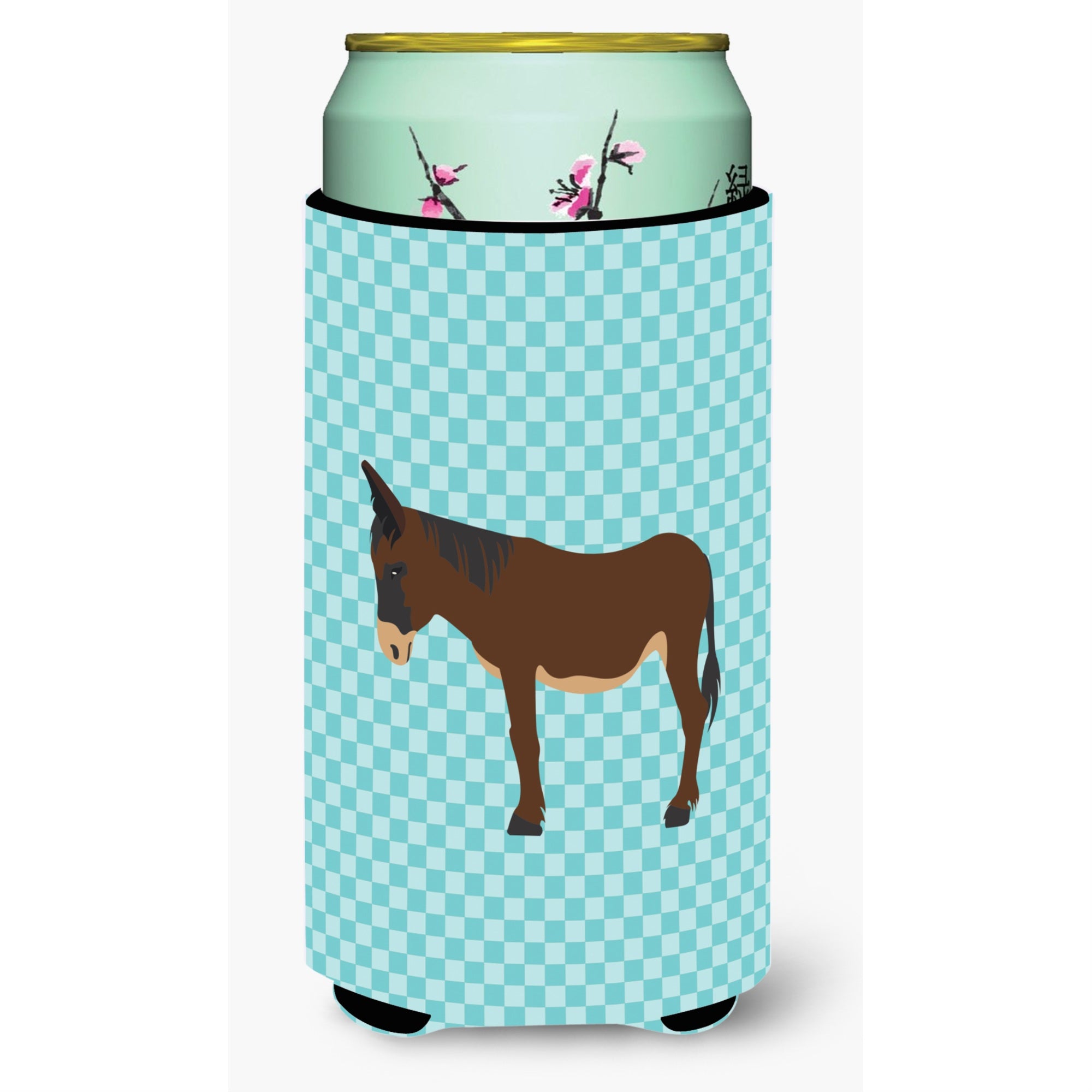 Caroline'S Treasures Zamorano-Leones Donkey Blue Check Decorative Can Hugger, Tall Boy, Multicolor