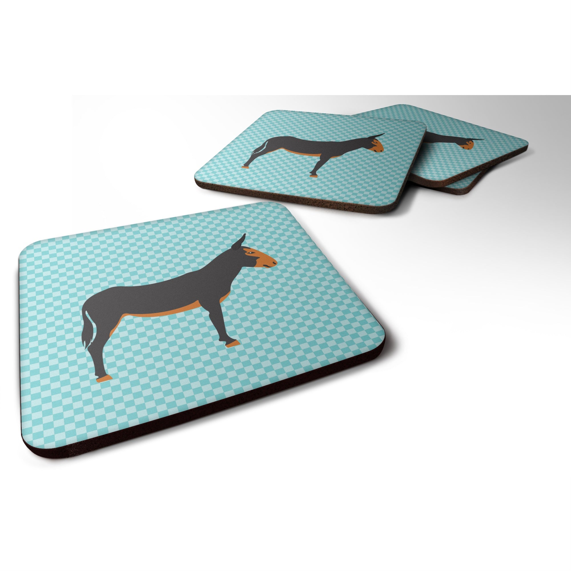 Caroline'S Treasures Catalan Donkey Blue Check Decorative Coasters, 3.5, Multicolor