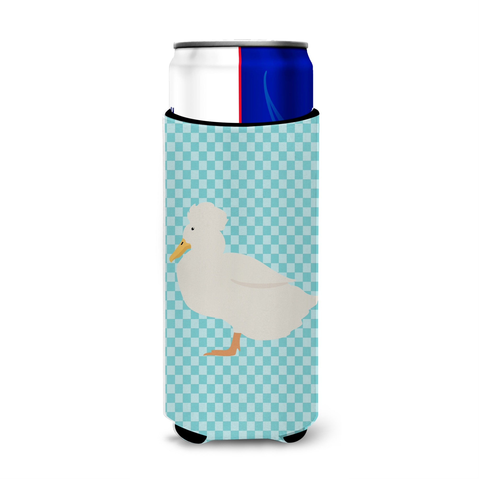 Caroline'S Treasures Crested Duck Blue Check Decorative Can Hugger, Slim, Multicolor