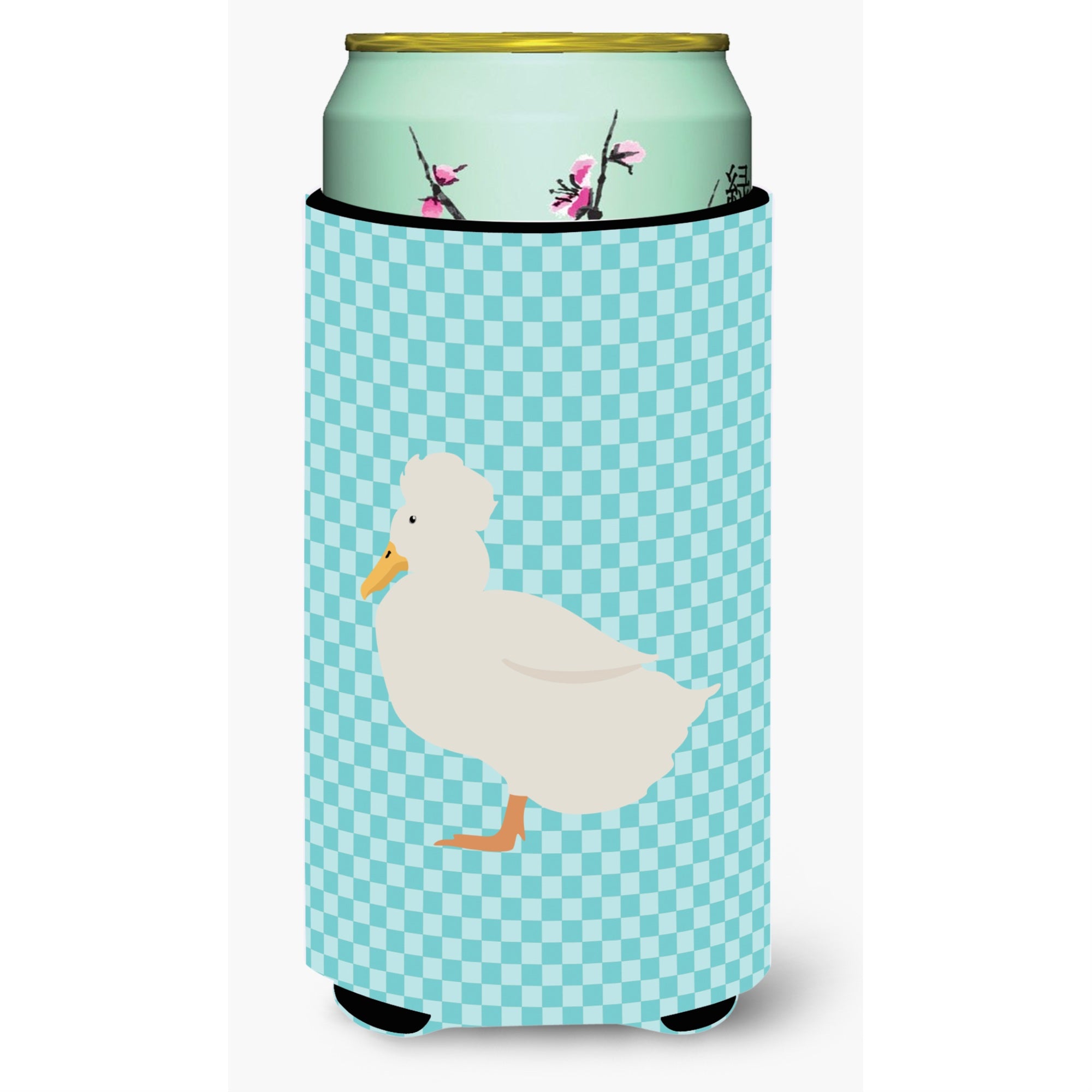 Caroline'S Treasures Crested Duck Blue Check Decorative Can Hugger, Tall Boy, Multicolor
