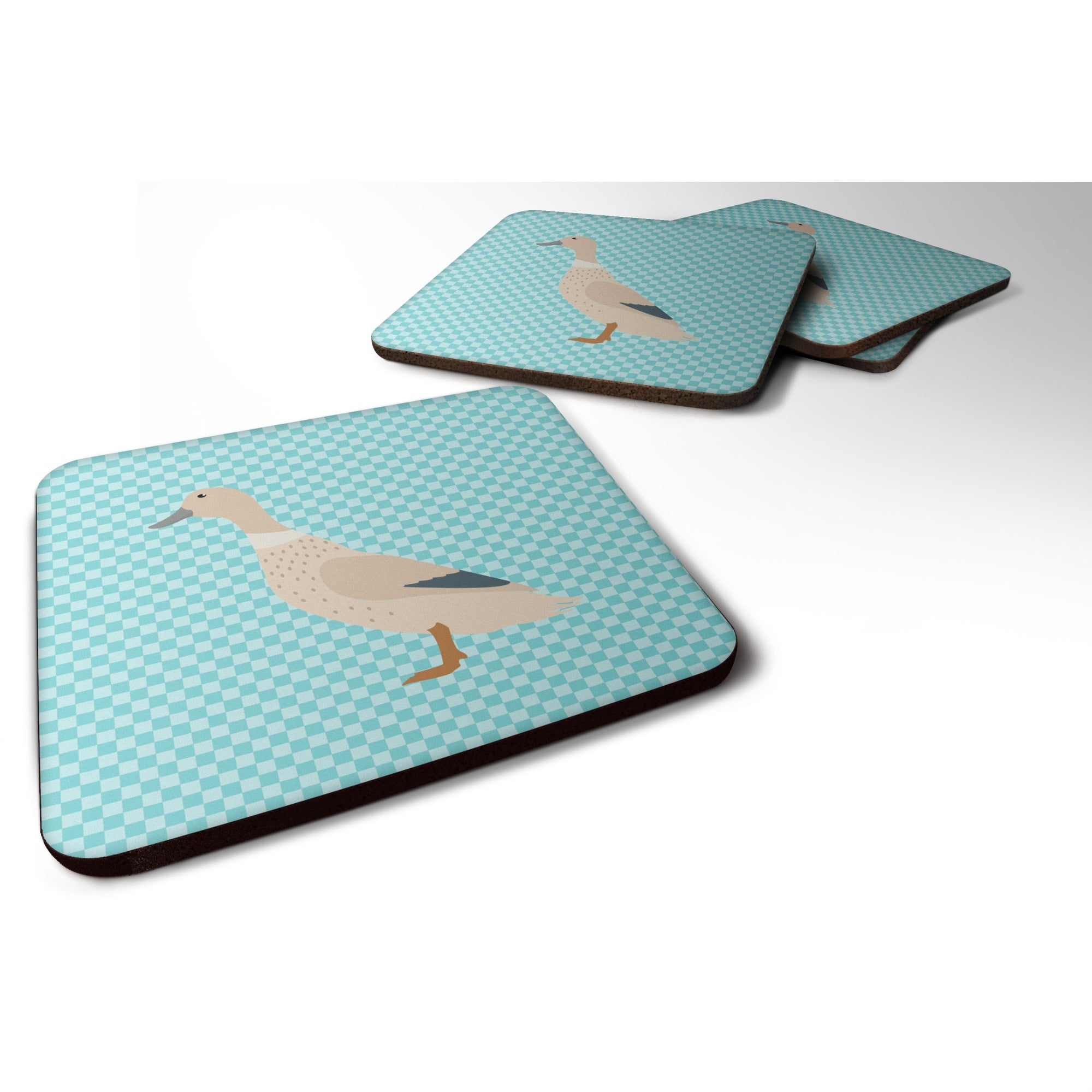 Caroline'S Treasures West Harlequin Duck Blue Check Decorative Coasters, 3.5, Multicolor