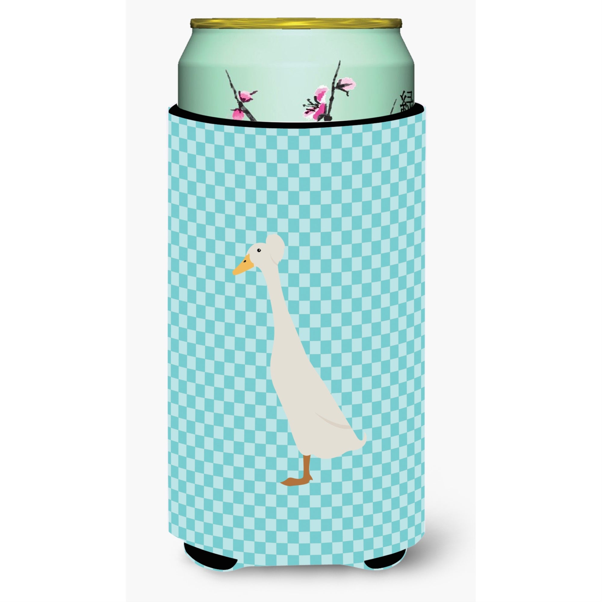 Caroline'S Treasures Bali Duck Blue Check Decorative Can Hugger, Tall Boy, Multicolor