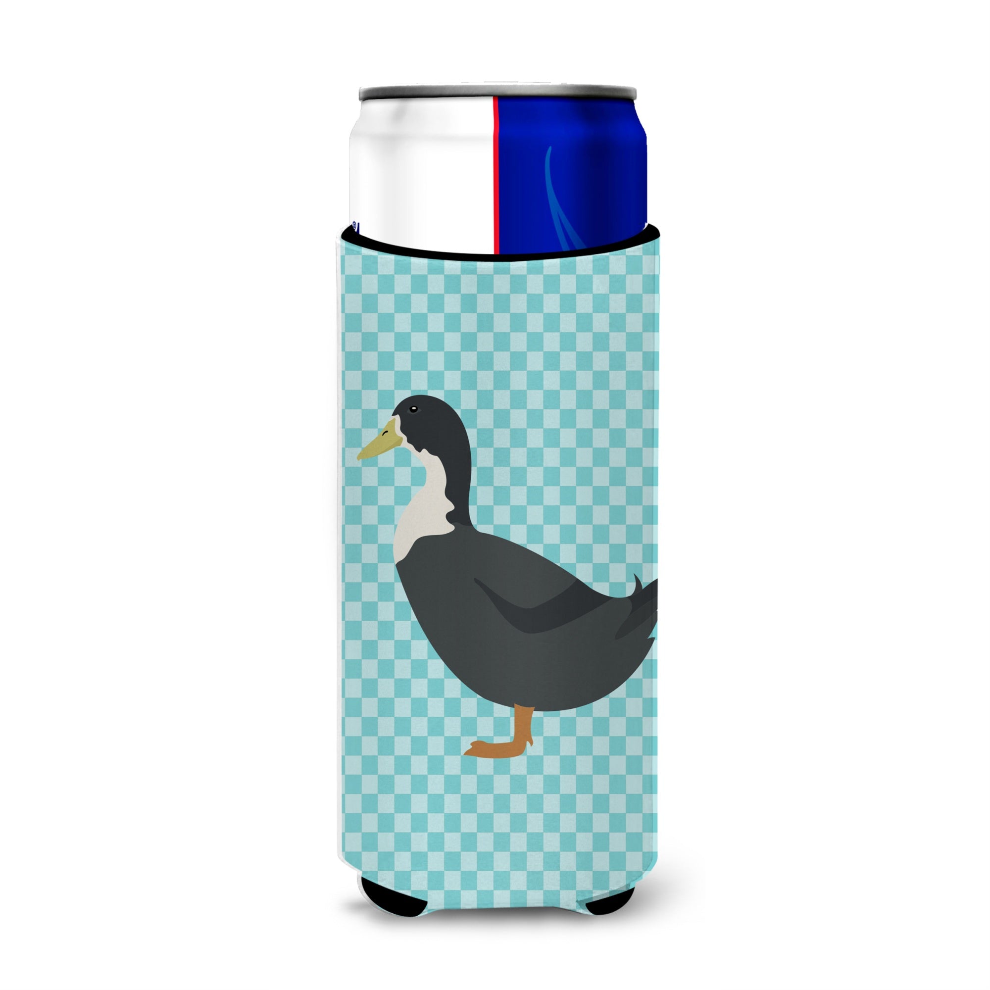 Caroline'S Treasures Swedish Duck Blue Check Decorative Can Hugger, Slim, Multicolor