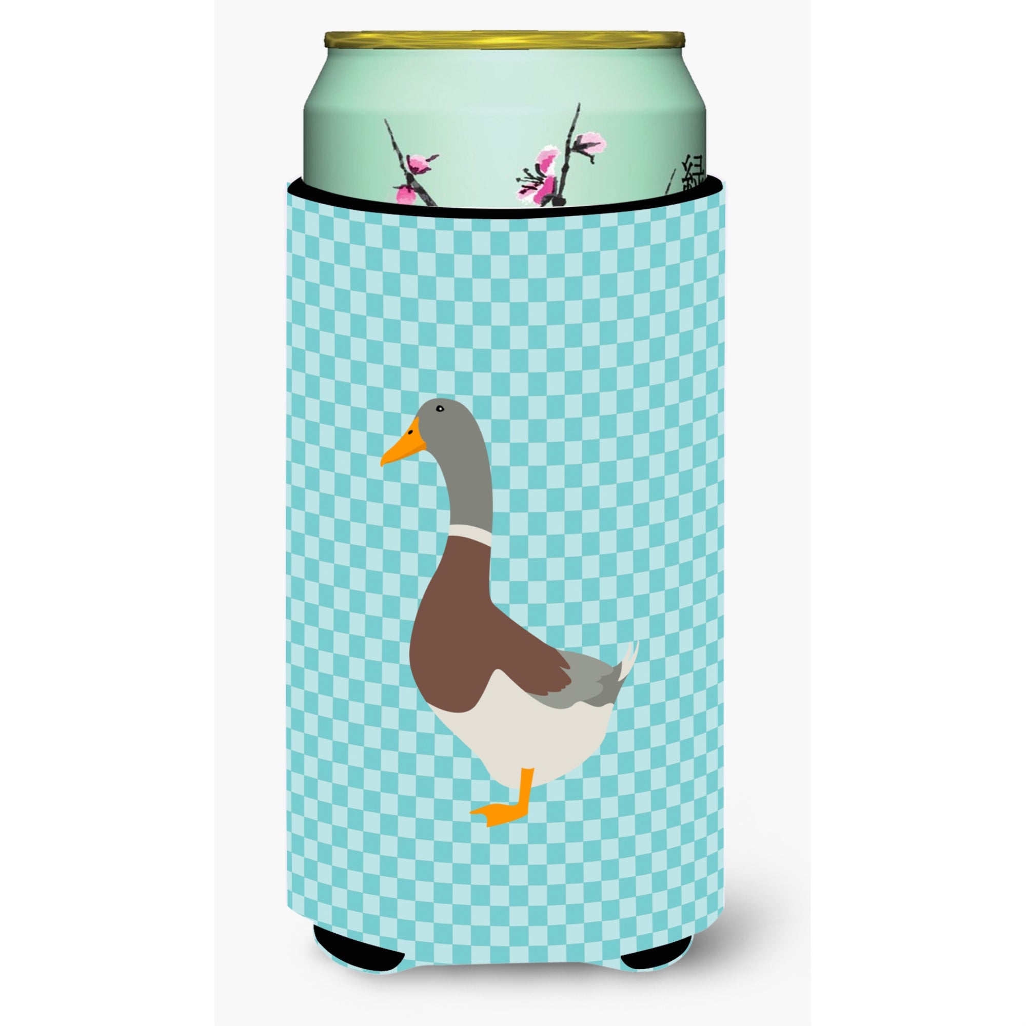 Caroline'S Treasures Saxony Sachsenente Duck Blue Check Decorative Can Hugger, Tall Boy, Multicolor