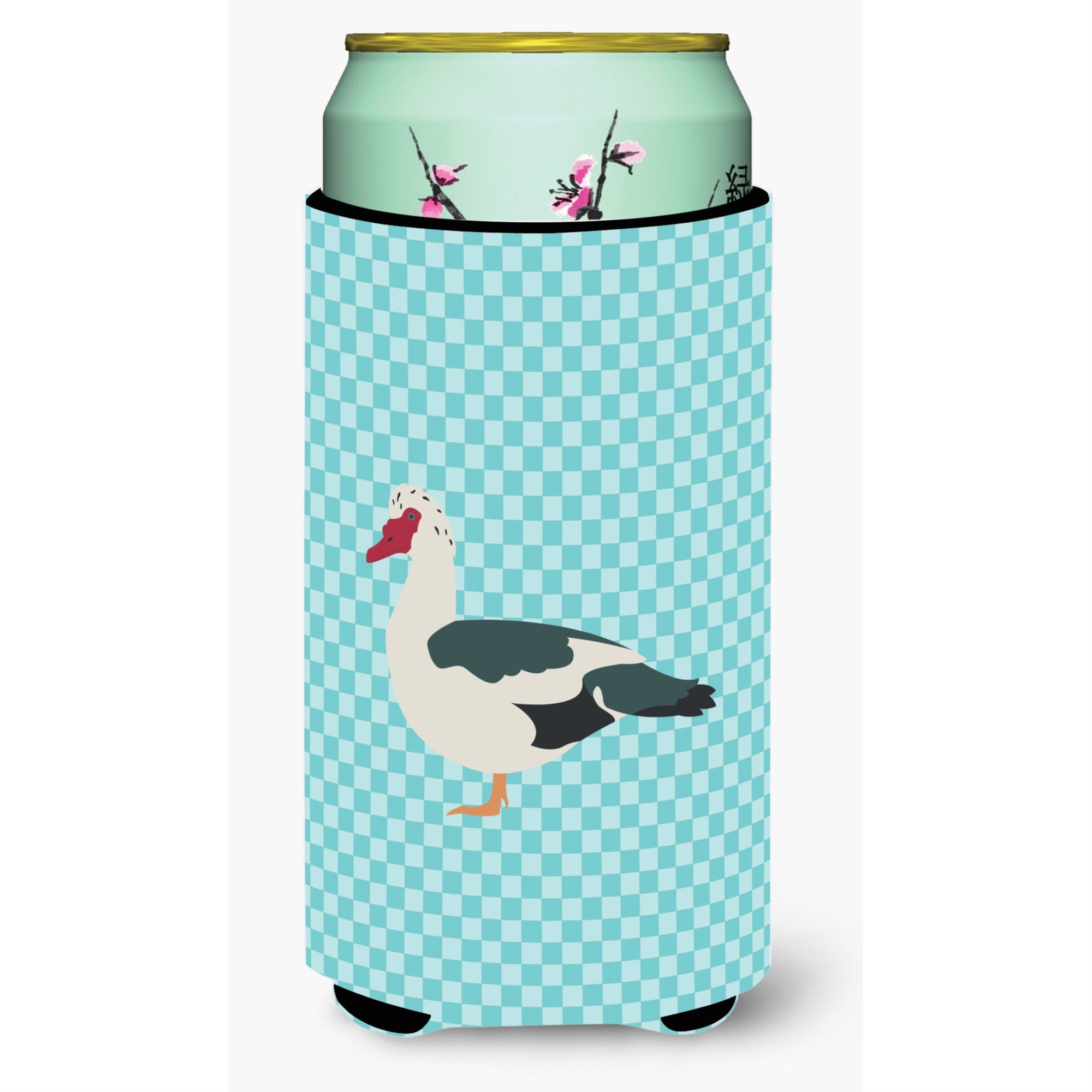 Caroline'S Treasures Muscovy Duck Blue Check Decorative Can Hugger, Tall Boy, Multicolor