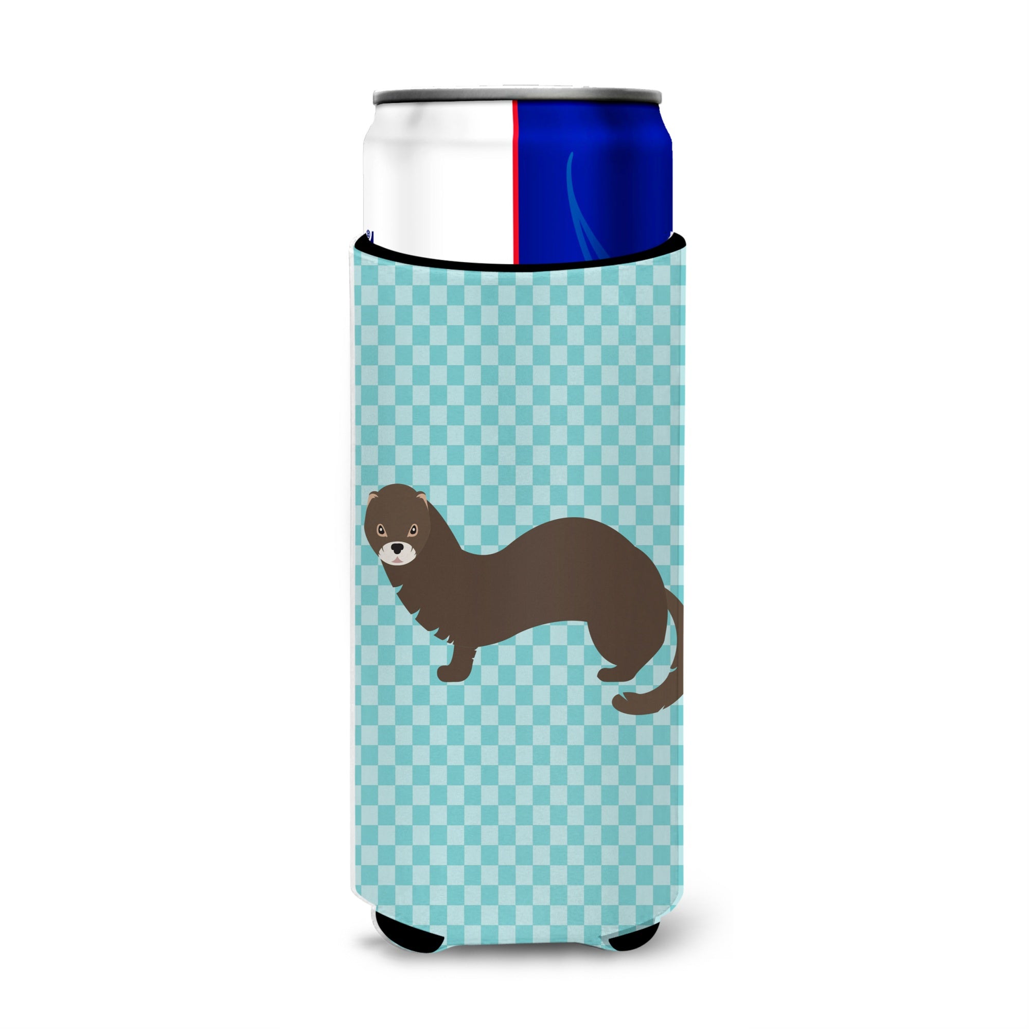 Caroline'S Treasures Russian Or European Mink Blue Check Decorative Can Hugger, Slim, Multicolor