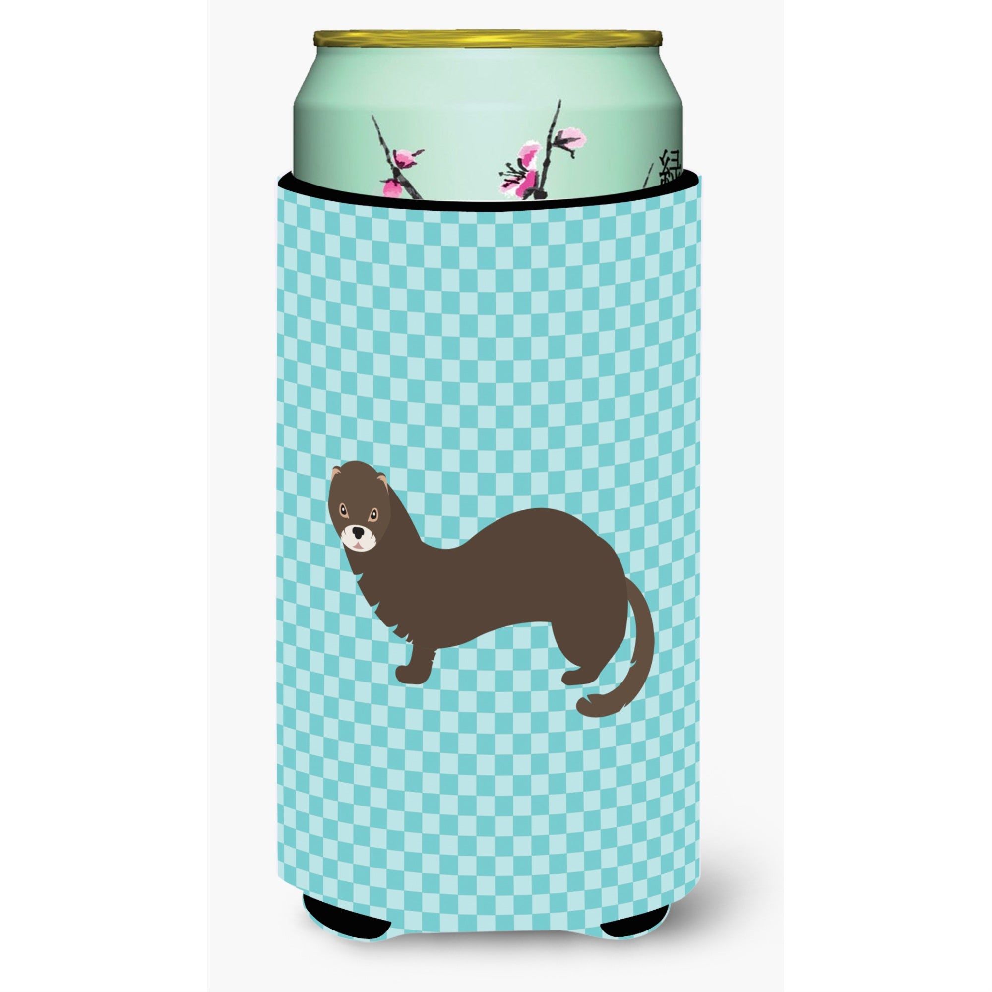 Caroline'S Treasures Russian Or European Mink Blue Check Decorative Can Hugger, Tall Boy, Multicolor