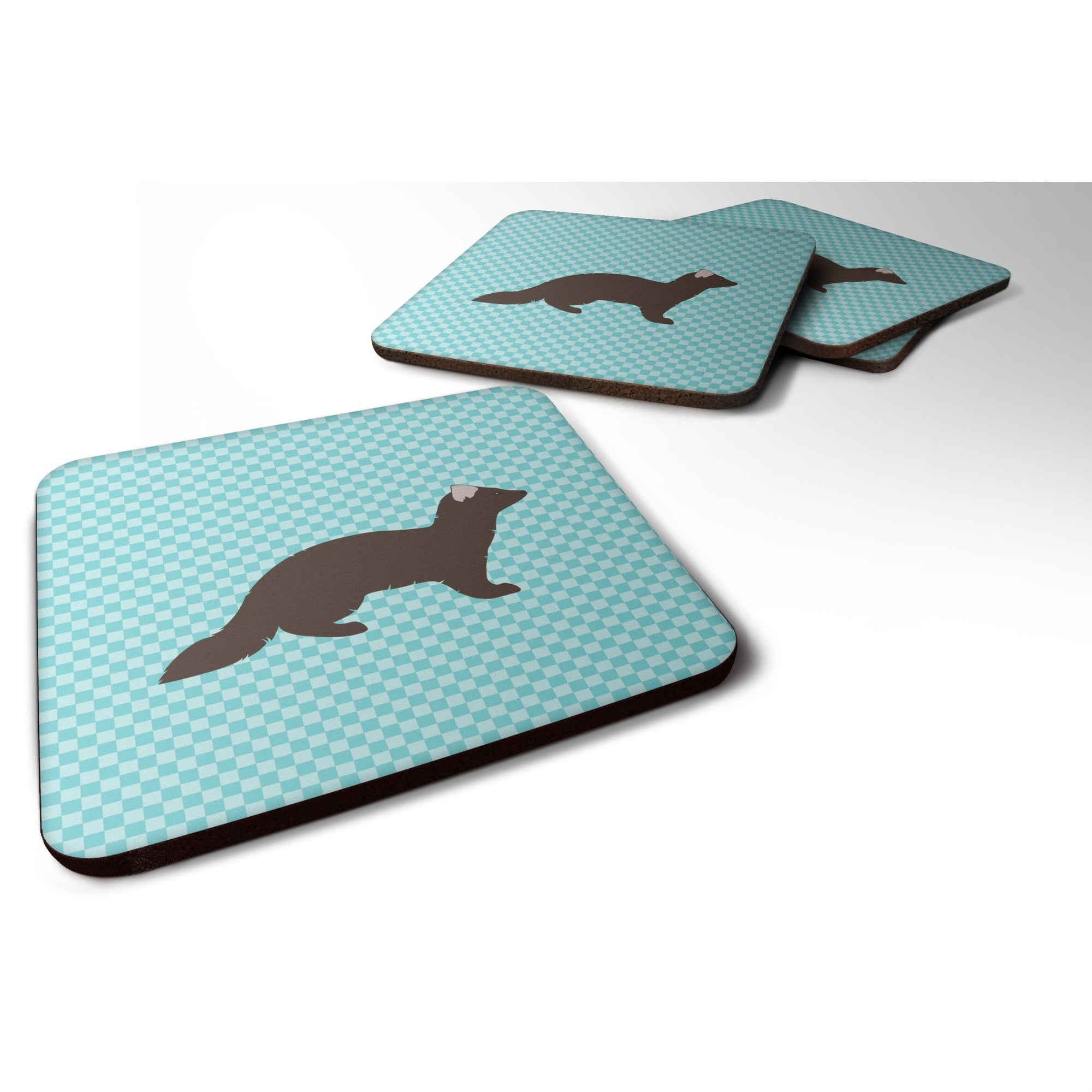 Caroline'S Treasures Sable Marten Blue Check Decorative Coasters, 3.5, Multicolor