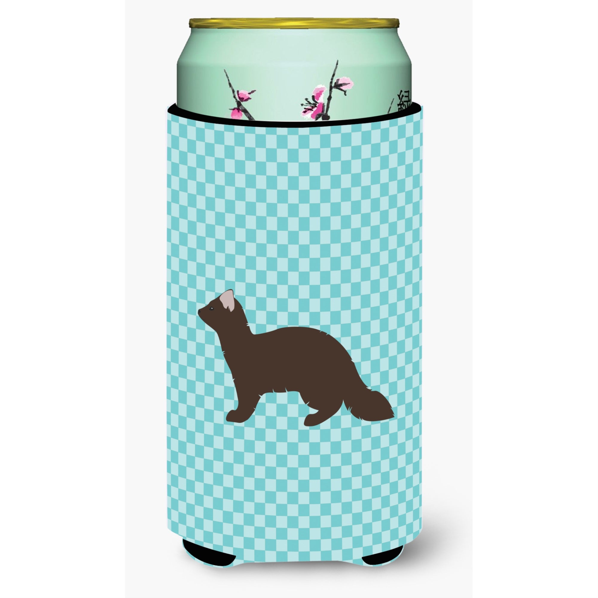 Caroline'S Treasures Sable Marten Blue Check Decorative Can Hugger, Tall Boy, Multicolor