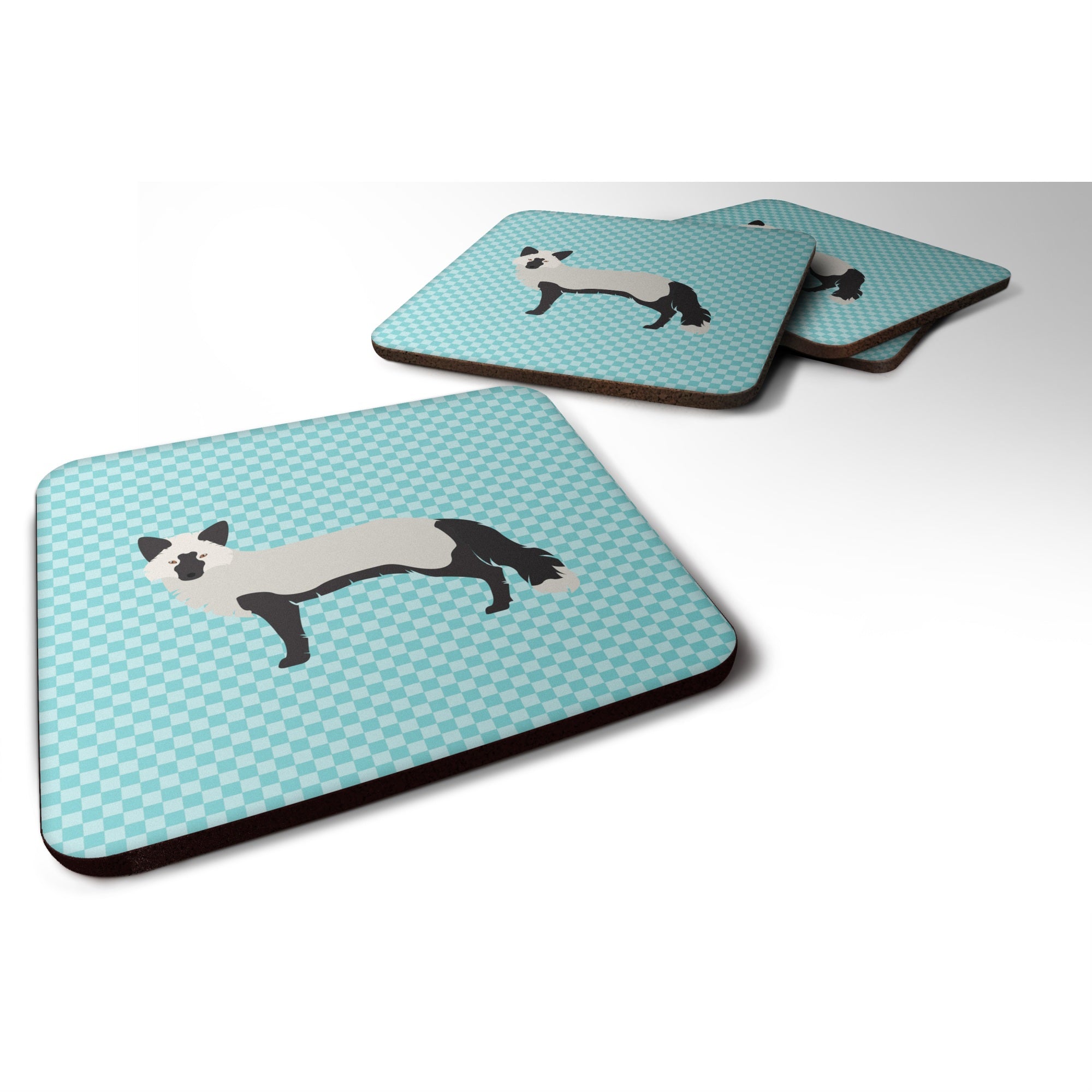 Caroline'S Treasures Silver Fox Blue Check Decorative Coasters, 3.5, Multicolor