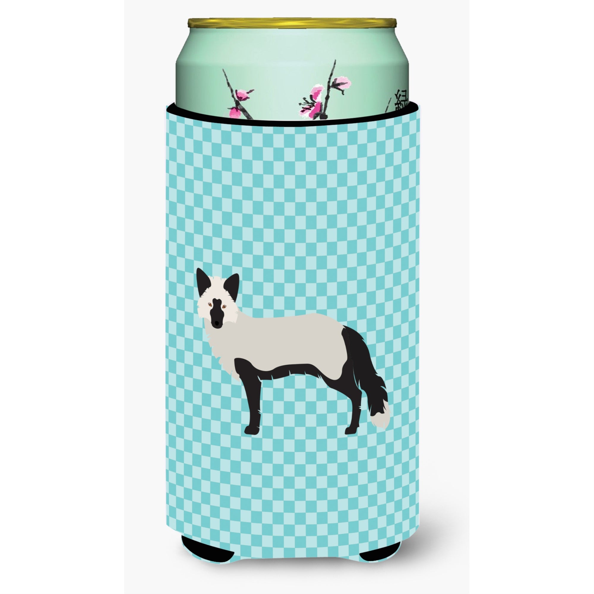 Caroline'S Treasures Silver Fox Blue Check Decorative Can Hugger, Tall Boy, Multicolor
