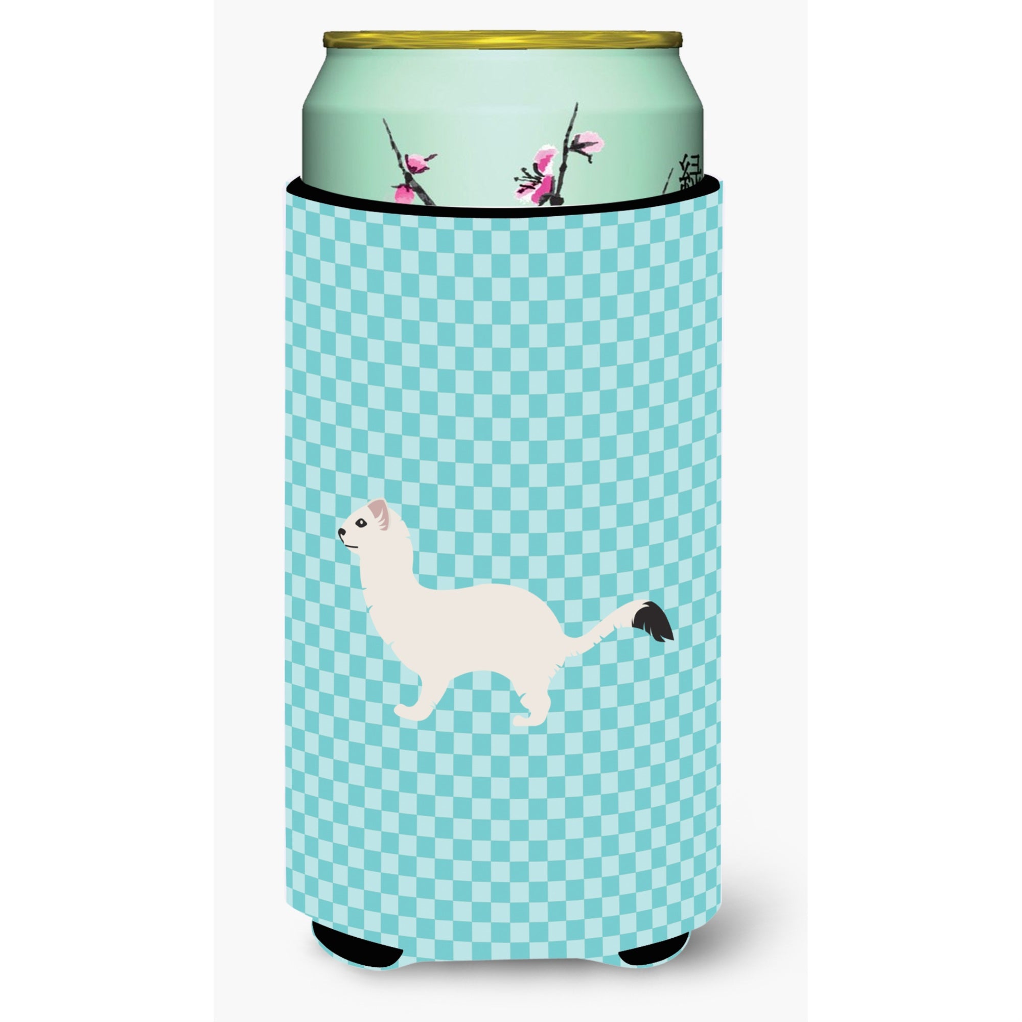 Caroline'S Treasures Stoat Short-Tailed Weasel Blue Check Decorative Can Hugger, Tall Boy, Multicolor