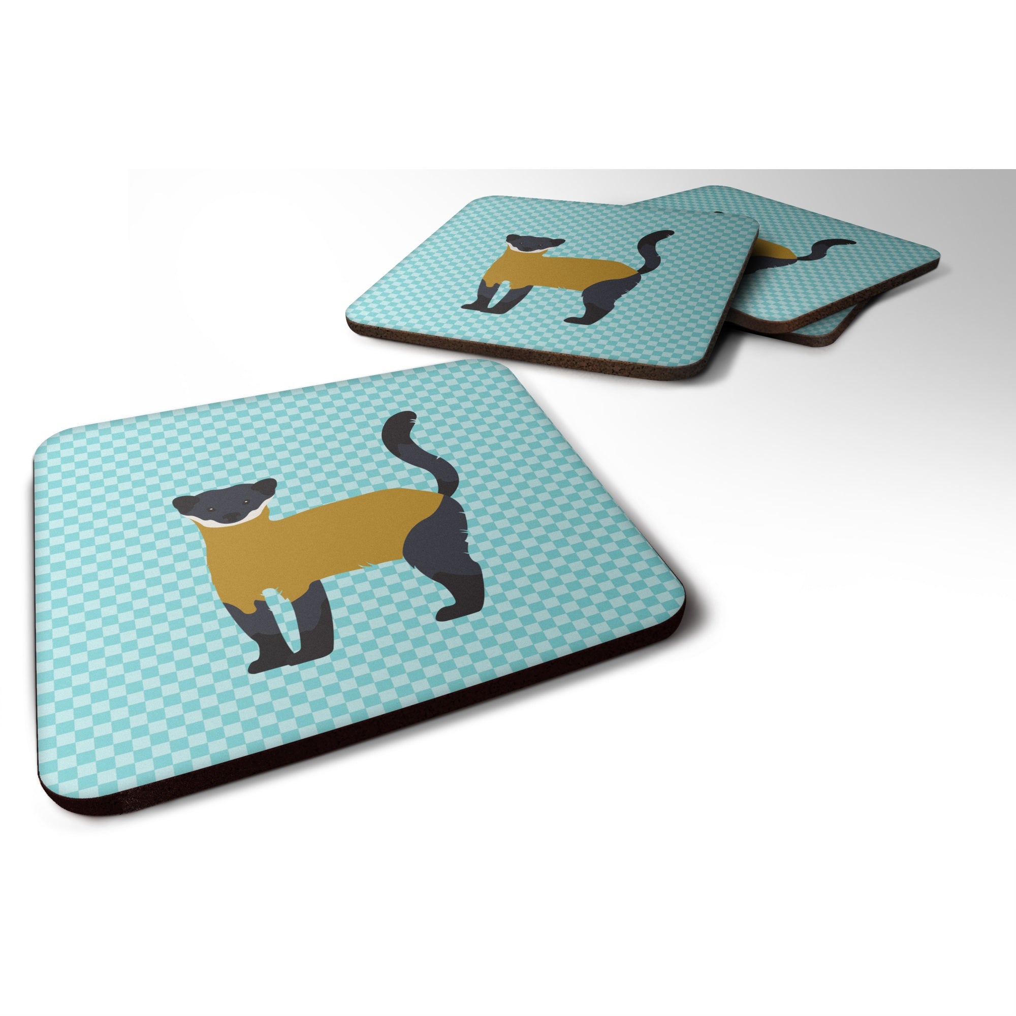 Caroline'S Treasures Yellow-Throated Marten Blue Check Decorative Coasters, 3.5, Multicolor
