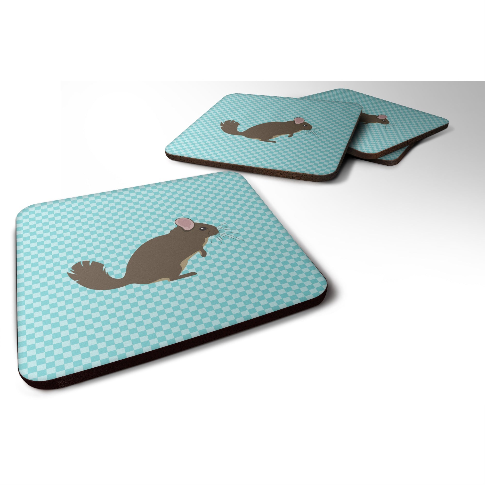 Caroline'S Treasures Chinchilla Blue Check Decorative Coasters, 3.5, Multicolor