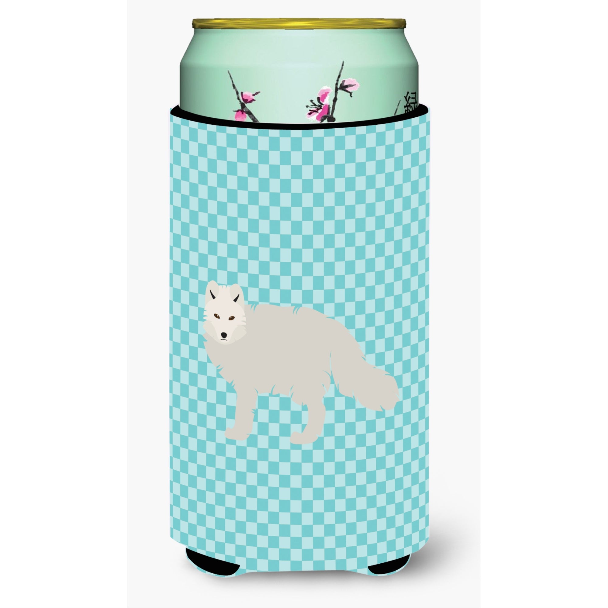Caroline'S Treasures White Arctic Fox Blue Check Decorative Can Hugger, Tall Boy, Multicolor