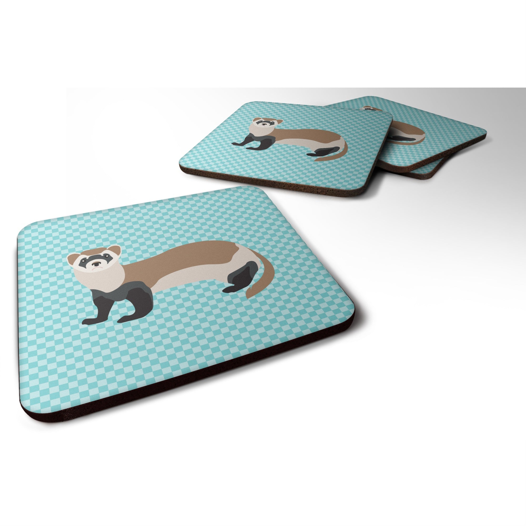 Caroline'S Treasures Ferret Blue Check Decorative Coasters, 3.5, Multicolor